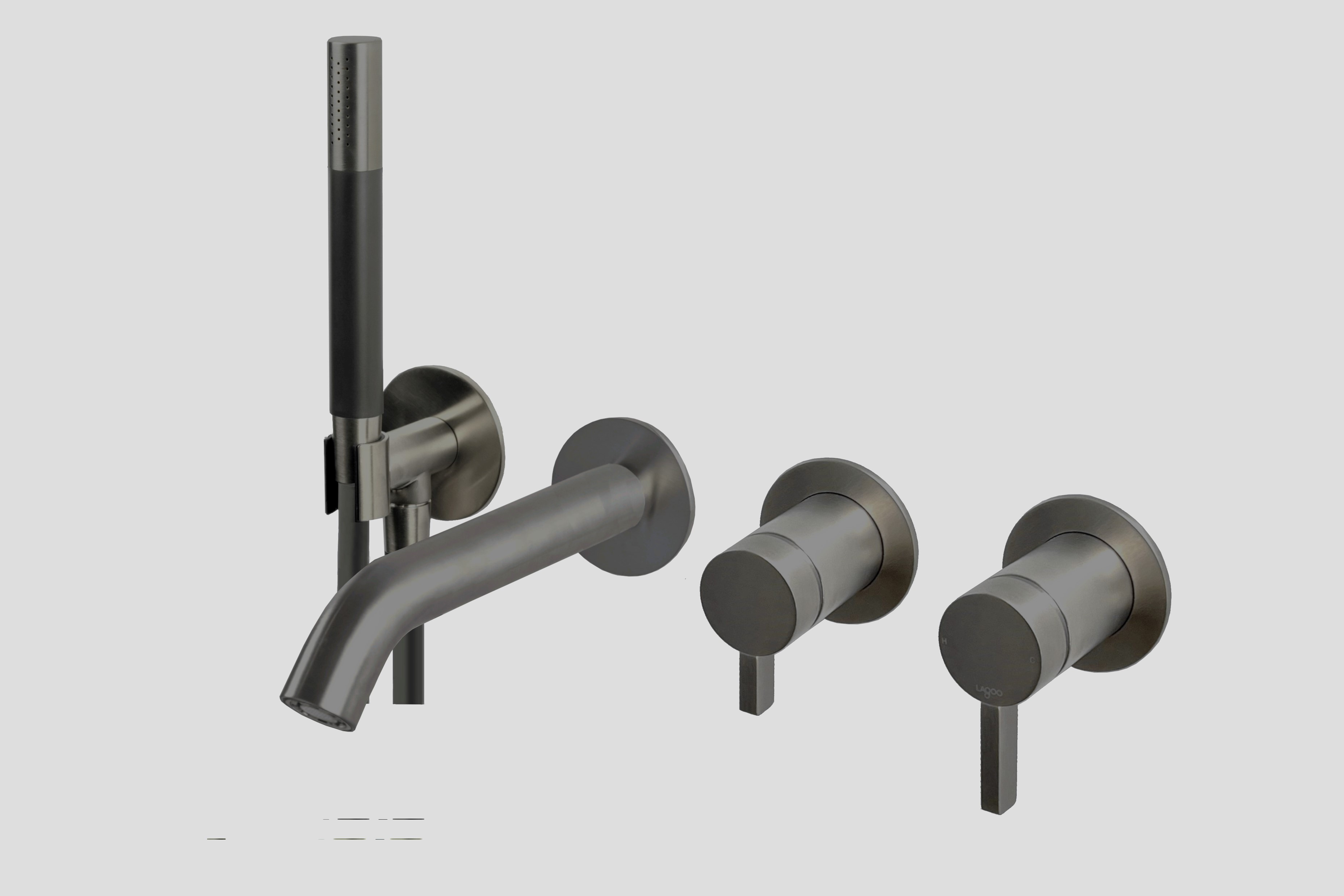 Lagoo Como Inbouw badmengkraan afbouwdeel m. uitloop 2-weg omstel handdouche staaf en doucheslang CM3206GM Brushed Gun Metal PVD