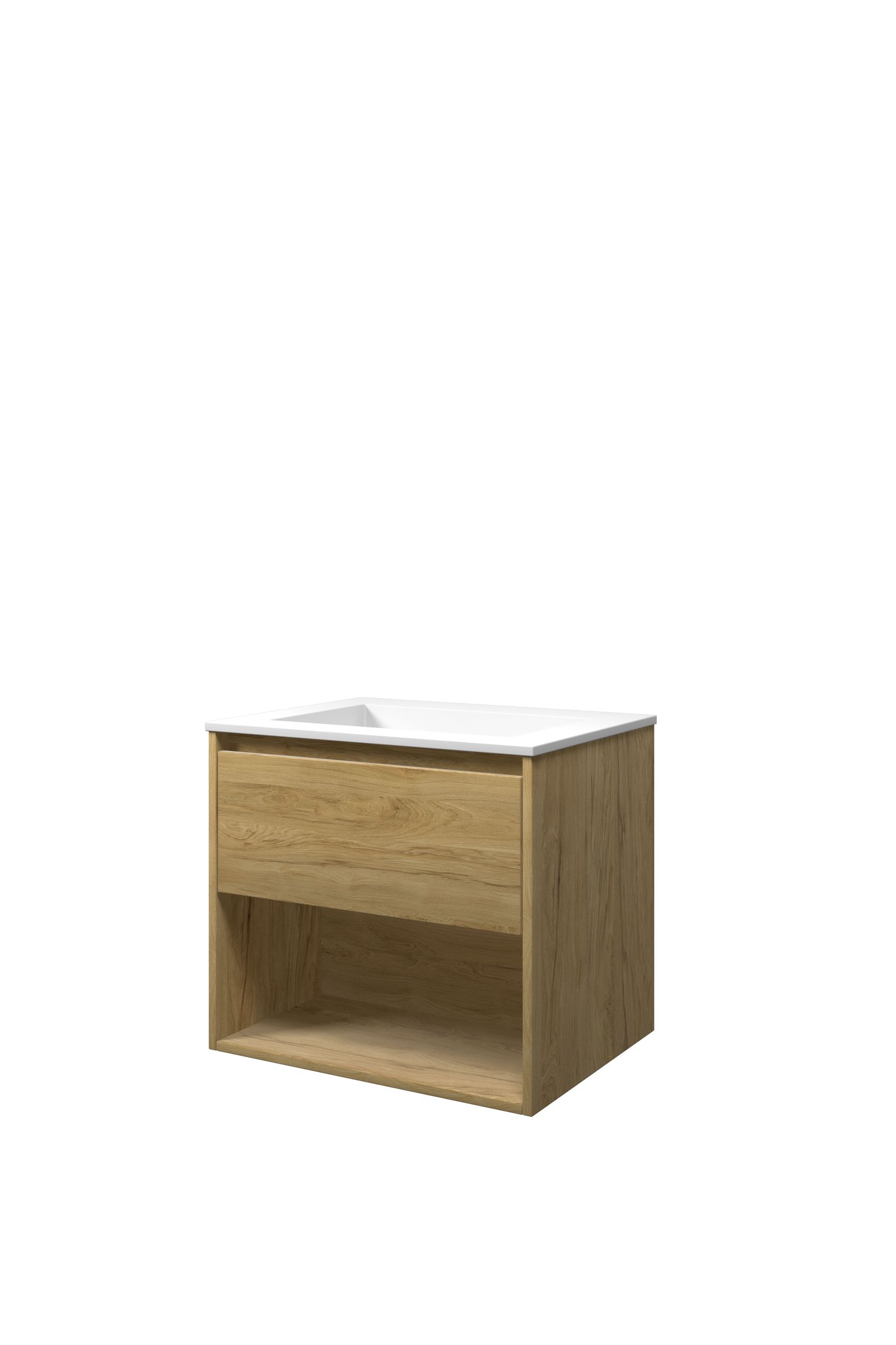 Proline set polystone Elegant wast. z. krgt. en onderk. met schap 1815922 Ideal oak/Mat wit H540xB600xD460