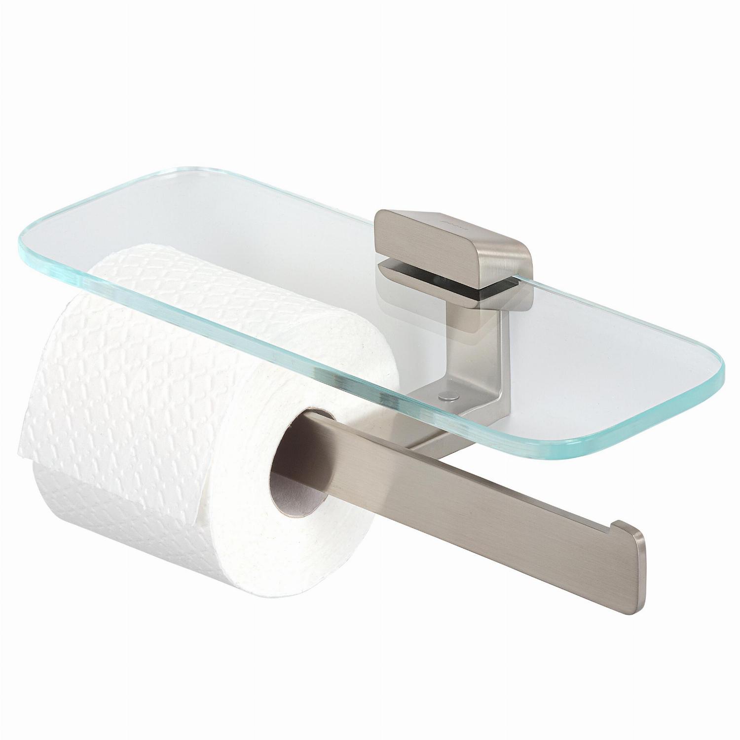 Geesa Shift toiletrolhouder dubbel rvs geb. met planchet van transparant glas 919948-05