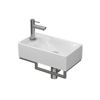 Proline pack porselein m. krgt. L fontein stalen frame geb. rvs kraan sifon plug + bev. Glans wit/Chroom / 1805195P