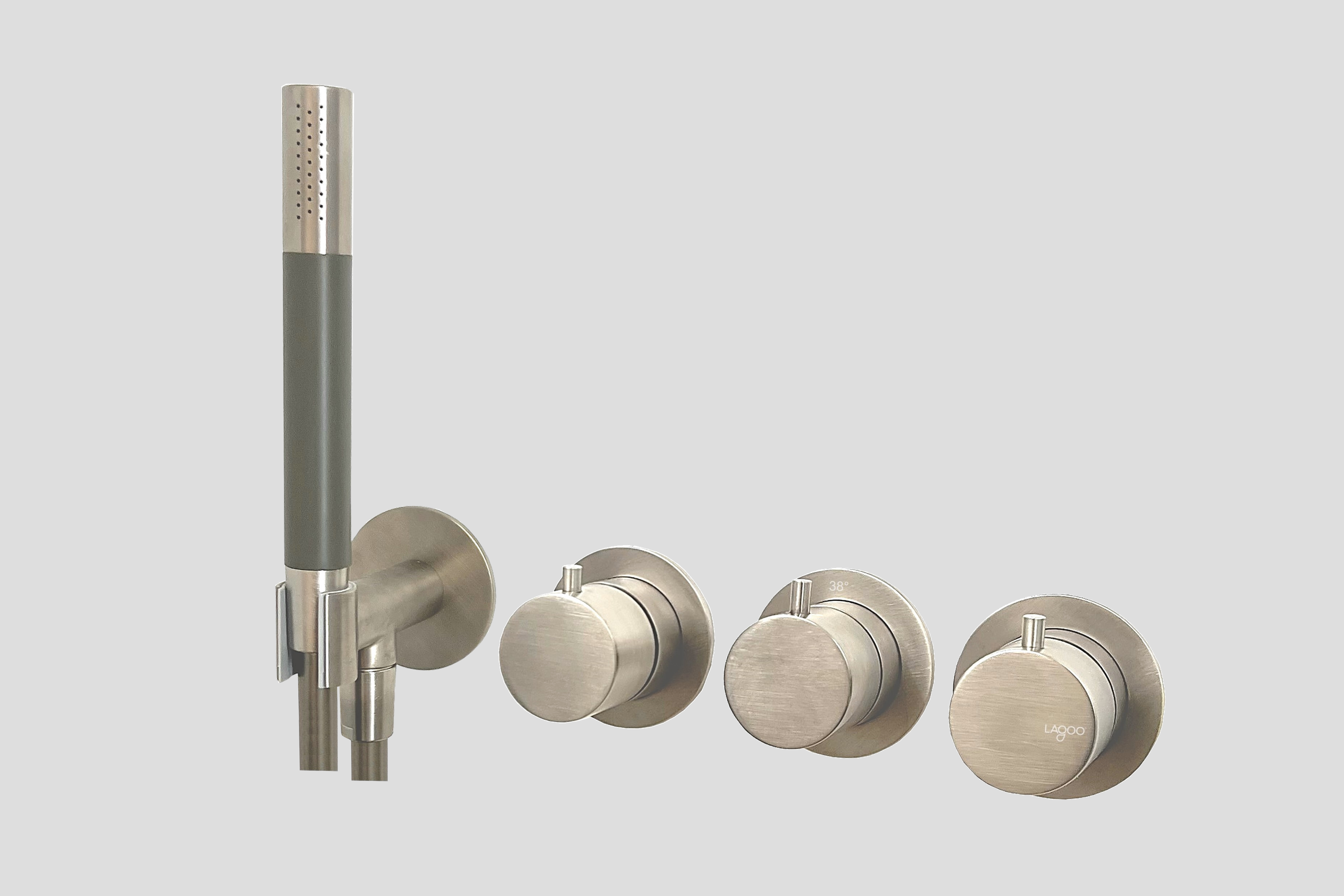 Lagoo inbouw douche/bad thermostaat Tripple7 met 3-weg omstel  + handdouche G2277BN Brushed Nickel