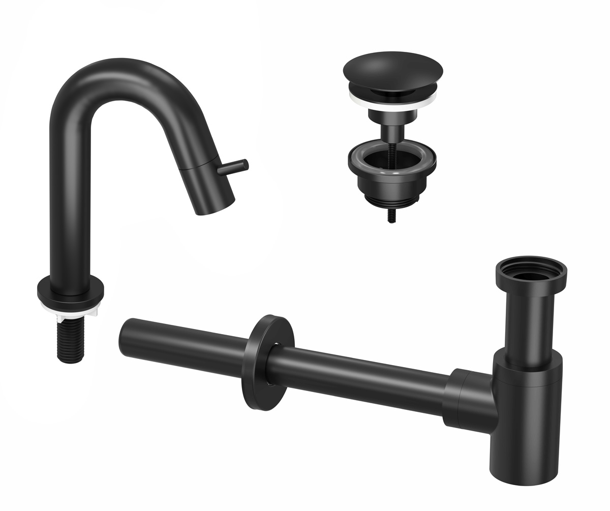 INK Combi 4A fonteinkraan staand gebogen laag m. open plug Mat zwart / 9902461