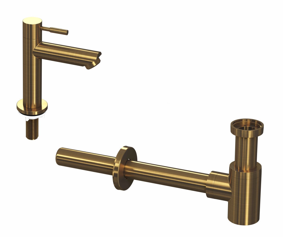 INK set 1B fonteinkraan staand laag en design sifon 9902433 Brushed mat goud