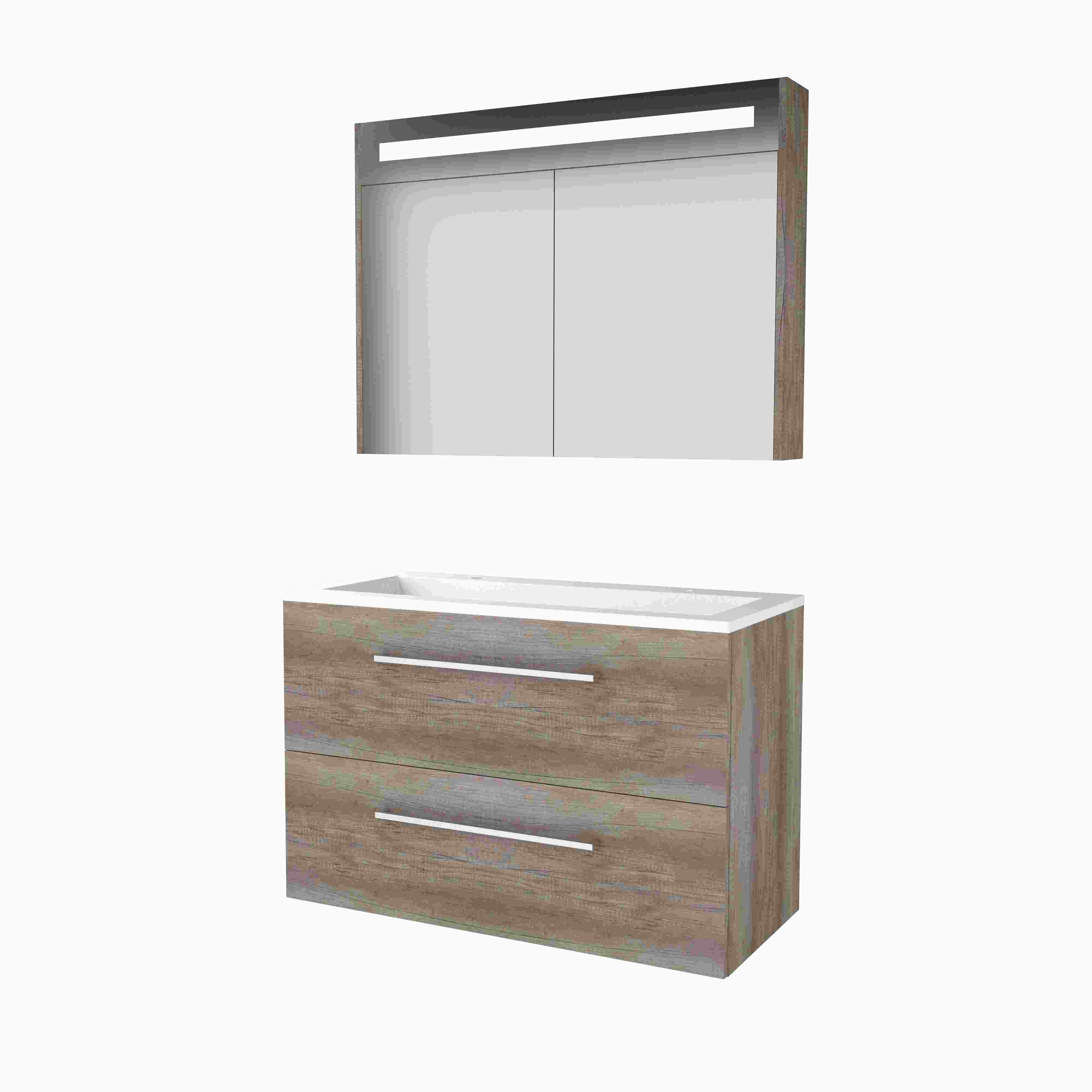 Basic Premium 46 set 100x46cm met gr. 2 la Acryl wast. 2 krgt incl. kast m. verl. P46GR100A2SO Scotch Oak