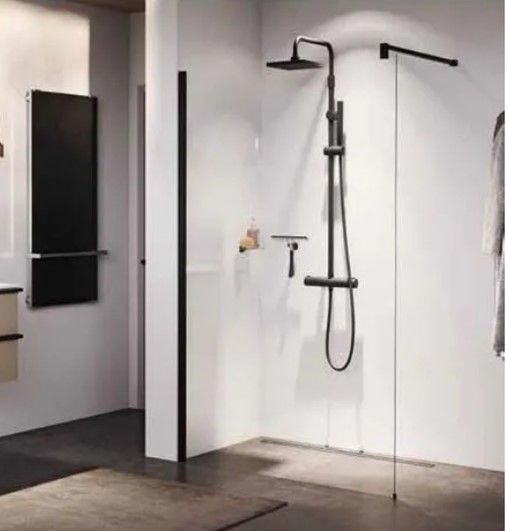 Novellini Giada H 150 inloopdouche ver.147-148.5cm Helder glas Zwart mat