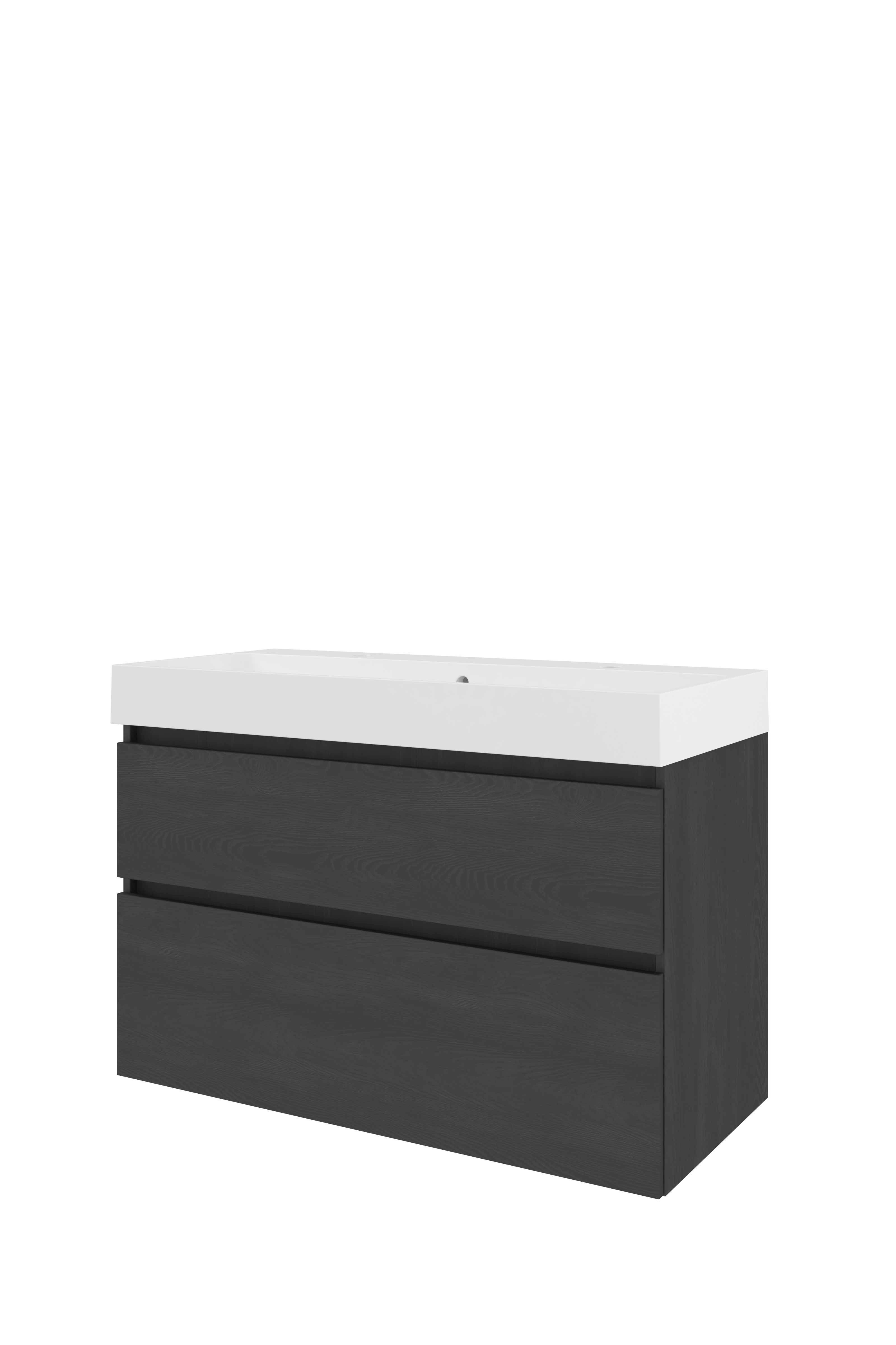 Proline Set polystone Loft wast. met 2 kr.gaten en onderkast a-sym. 1817107 Black oak/Glans wit 1000x460x700