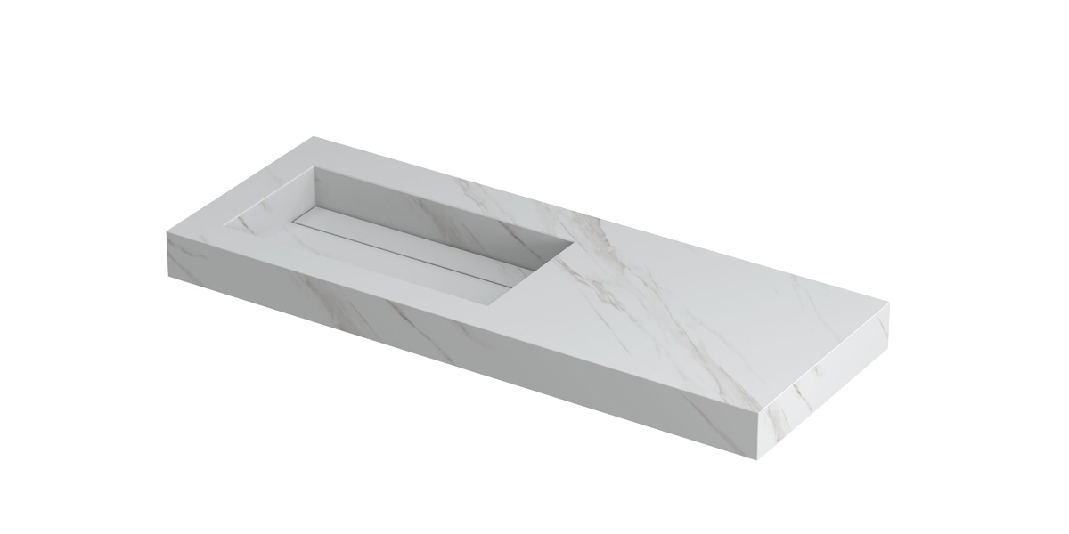 INK Pitch wast. keramische slab L m. drain + front + side skirts zonder krgt. H90xB1200xD450 Calacatta mat / 210520