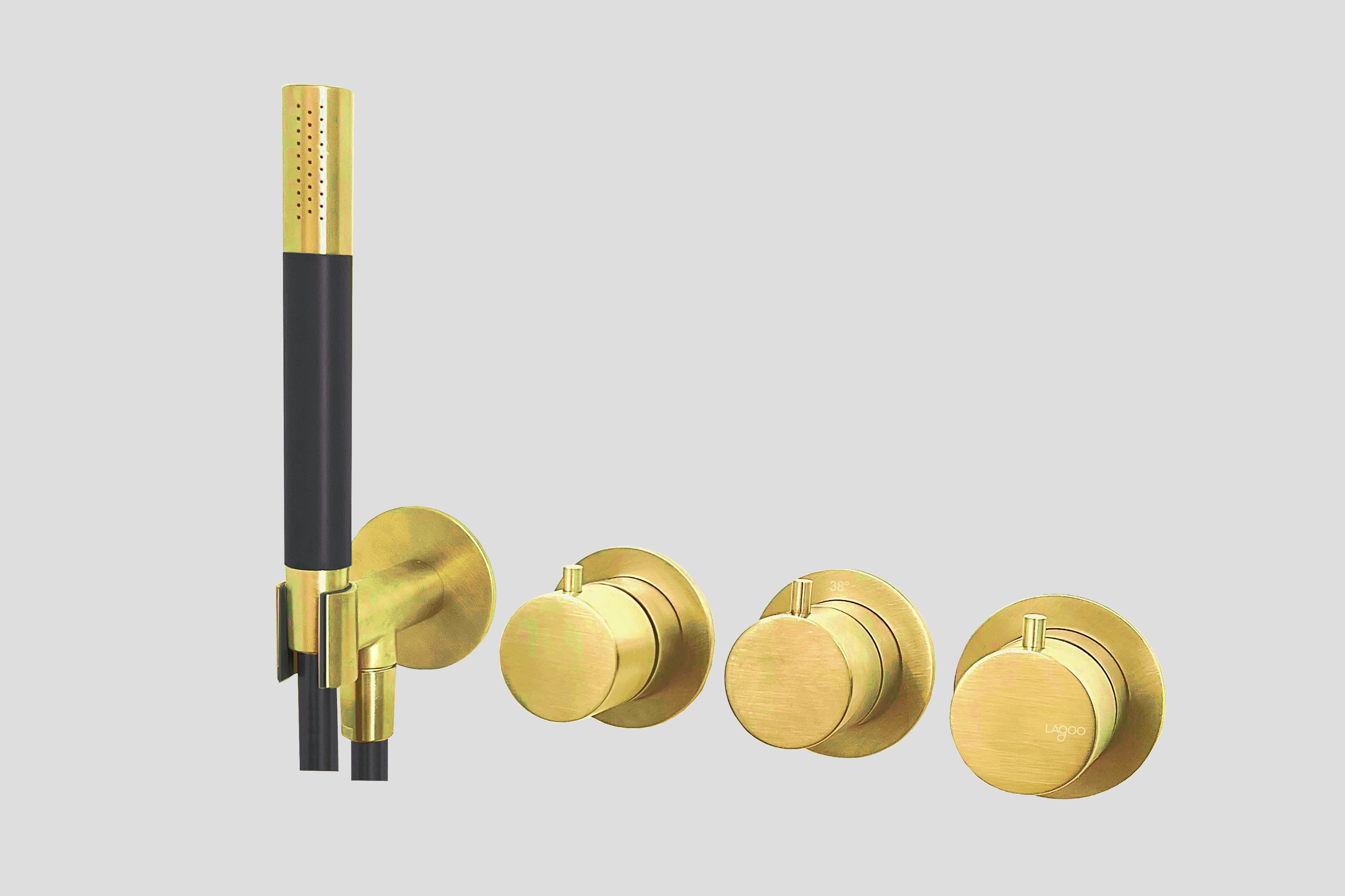 Lagoo inbouw douche/bad thermostaat Tripple7 met 2-weg omstel  + handdouche G2273BB Brushed Brass PVD