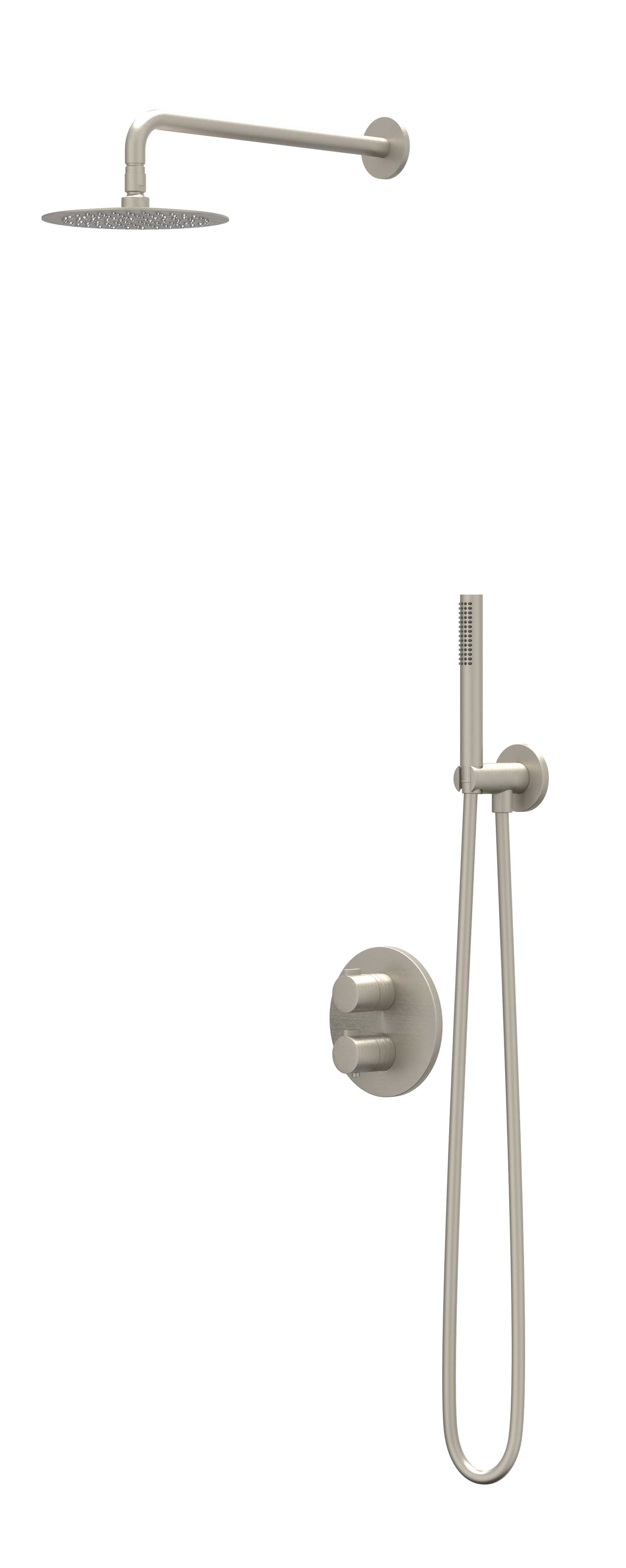 IVY Pact set 2-weg st.omst. pl.b. 30cm R20cm gl.st. m. uitl. slang 150cm + s.spr. hd. CSP2EXGNCACB Geborsteld nickel PVD