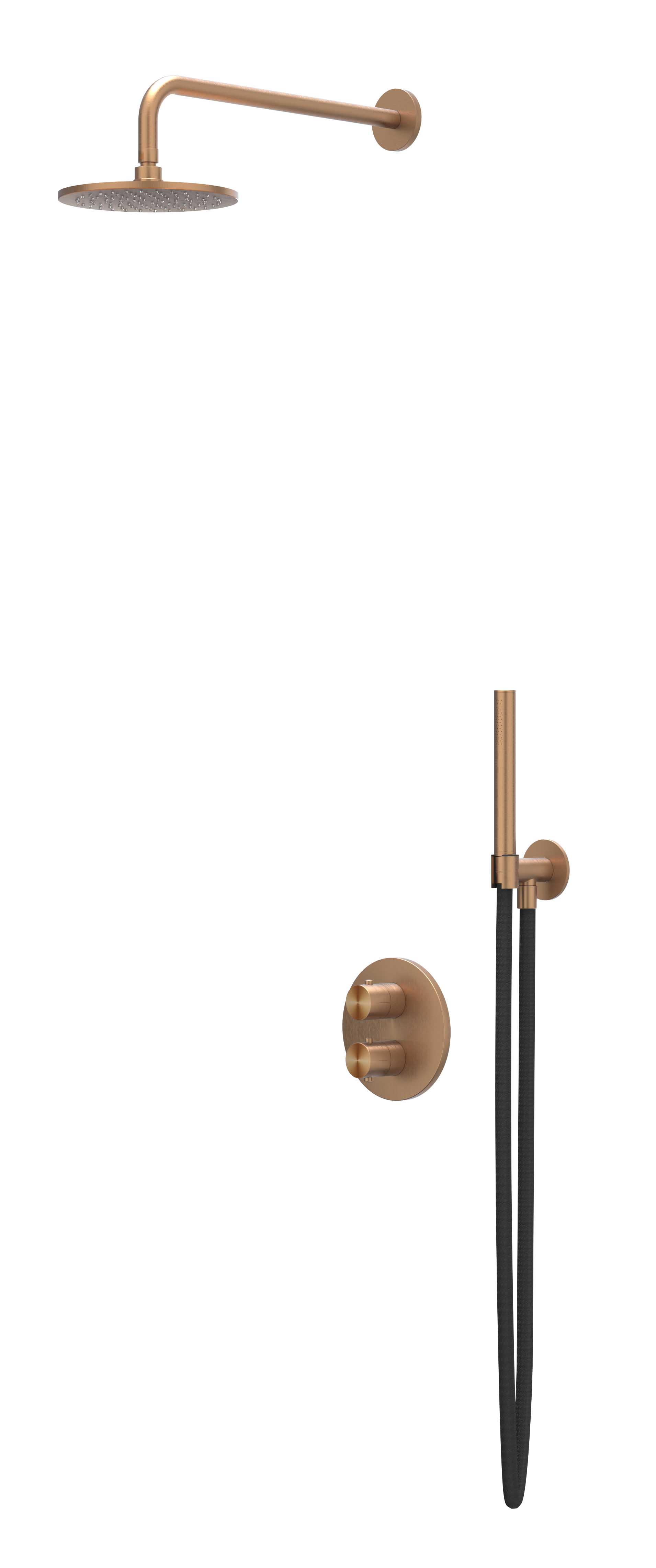 IVY Concord Inbouwset 2-weg w-arm 30cm me glijst. uitlaat en staafmodel CSC2IGKACAB RVS316 gebr. mat koper PVD