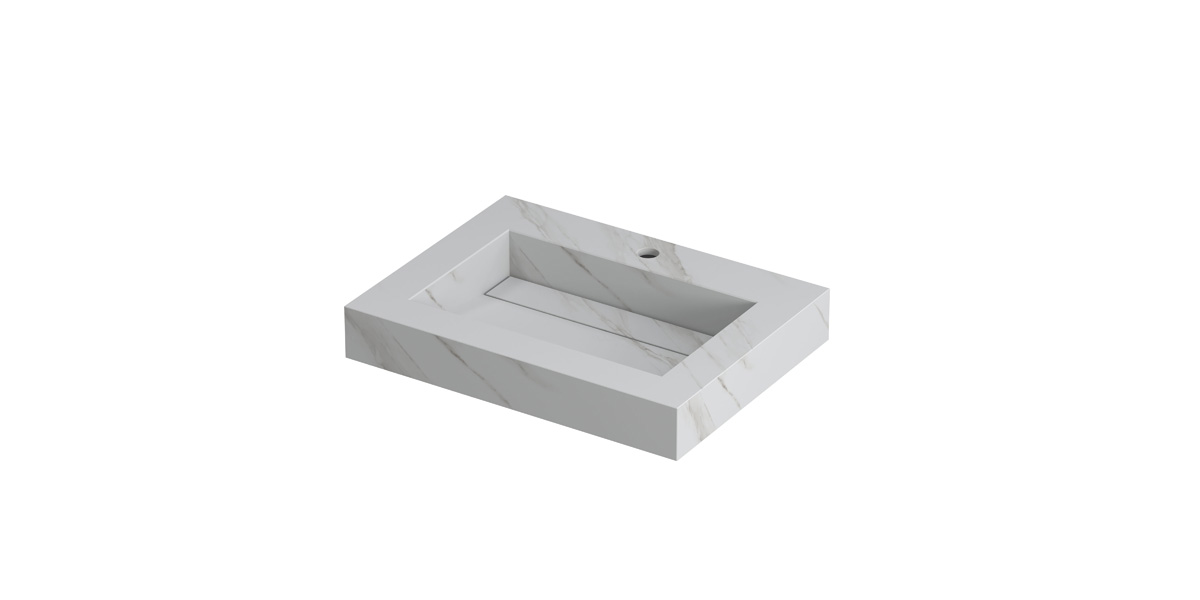 INK Pitch wast. keramische slab bak m. drain + front + side skirts 1 krgt. H90xB600xD450 Calacatta mat / 210310