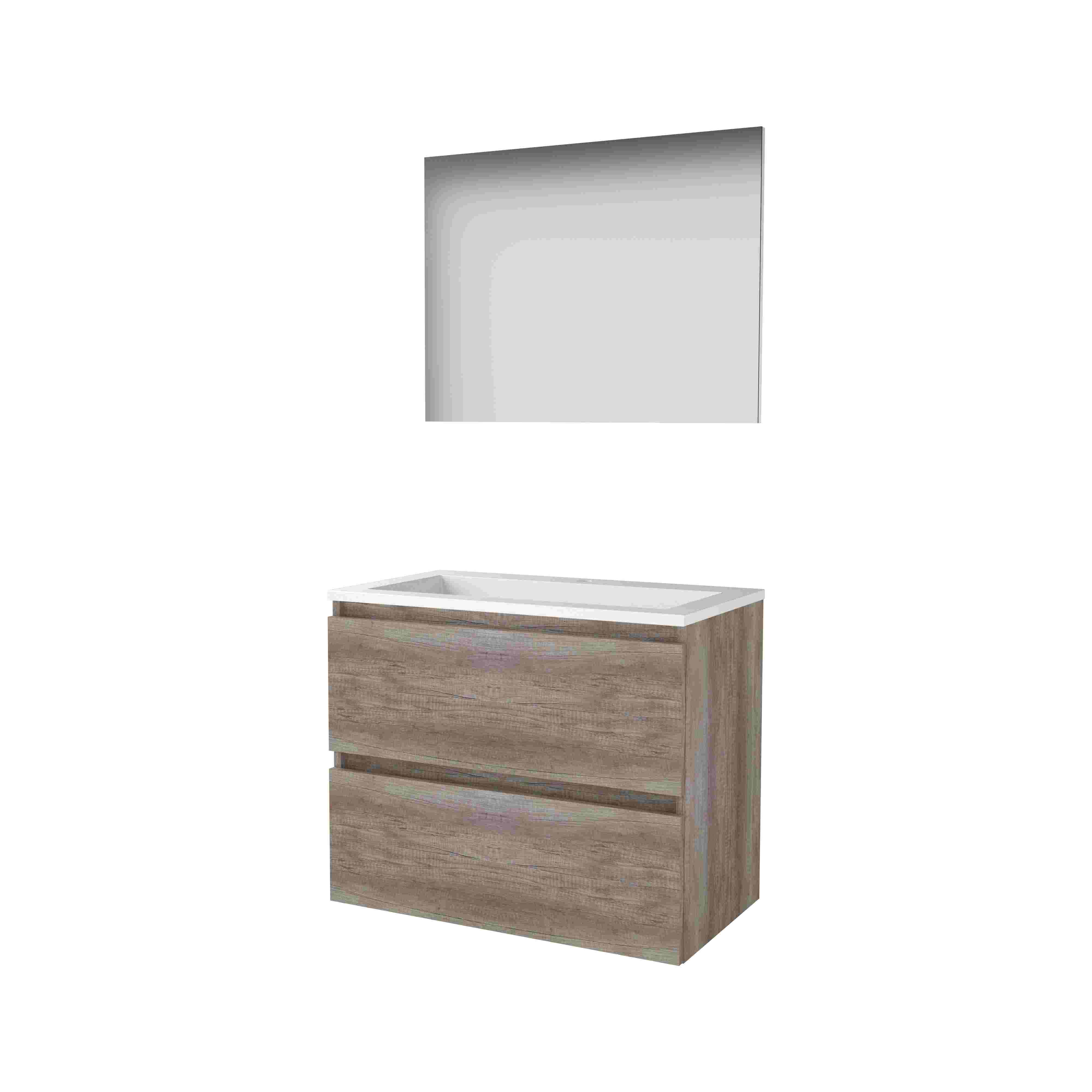 Basic Basic 46 set 80x46cm greepl. 2 la Acryl wast. 1 krgt. incl. spiegel B46GL80A1SO Scotch Oak