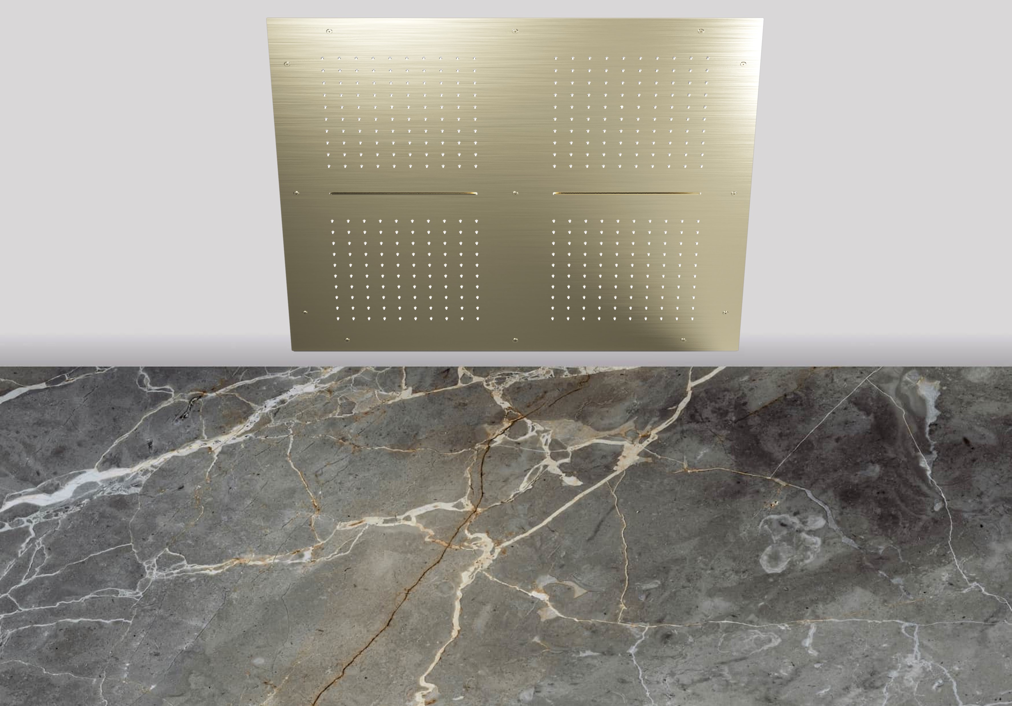 Lagoo Nesso Hoofddouche Showerlicious 800 x 800 m. 4 regen 2 cascades N8235PG Brushed Champagne PVD