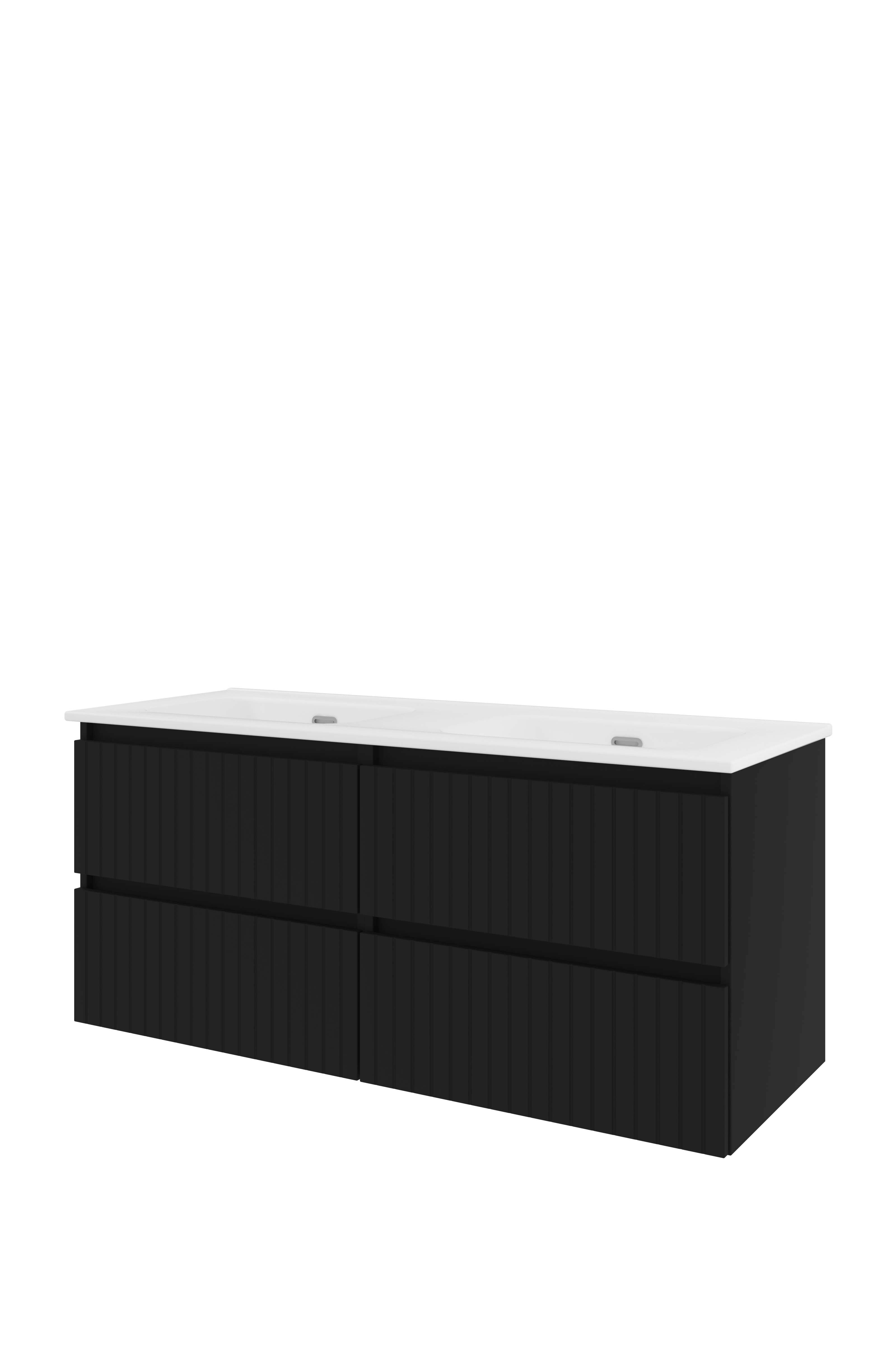 Proline Set porselein Elegant wast. dubbel z. kr.gaten en onderkast 4 laden sym. gefr. 1818086 Mat zwart/Glans wit 1200x460x540