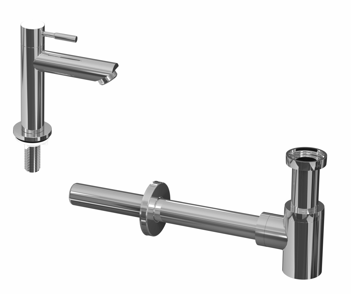 INK set 1B fonteinkraan staand laag en design sifon 9902430 Chroom