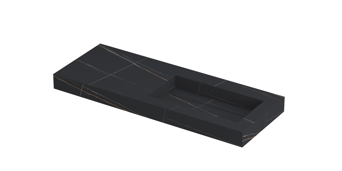INK Pitch wast. keramische slab R m. drain + front + side skirts zonder krgt. H90xB1200xD450 Lauren black mat / 210542