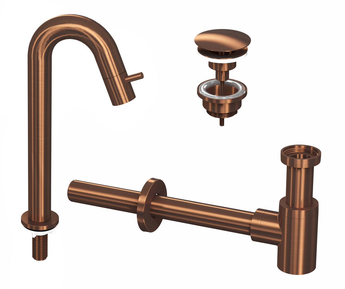 INK Combi 5A fonteinkraan staand gebogen hoog m. open plug Mat rose goud / 9902482