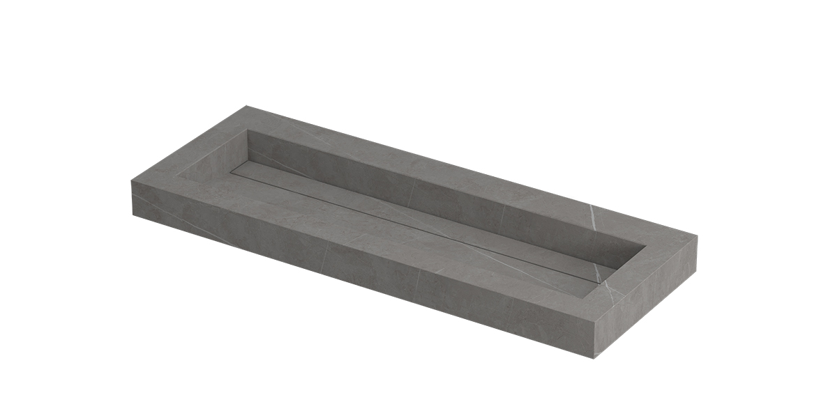 INK Pitch wast. keramische slab centraal m. drain + front + side skirts zonder krgt. H90xB1200xD450 Armani grey mat / 210371