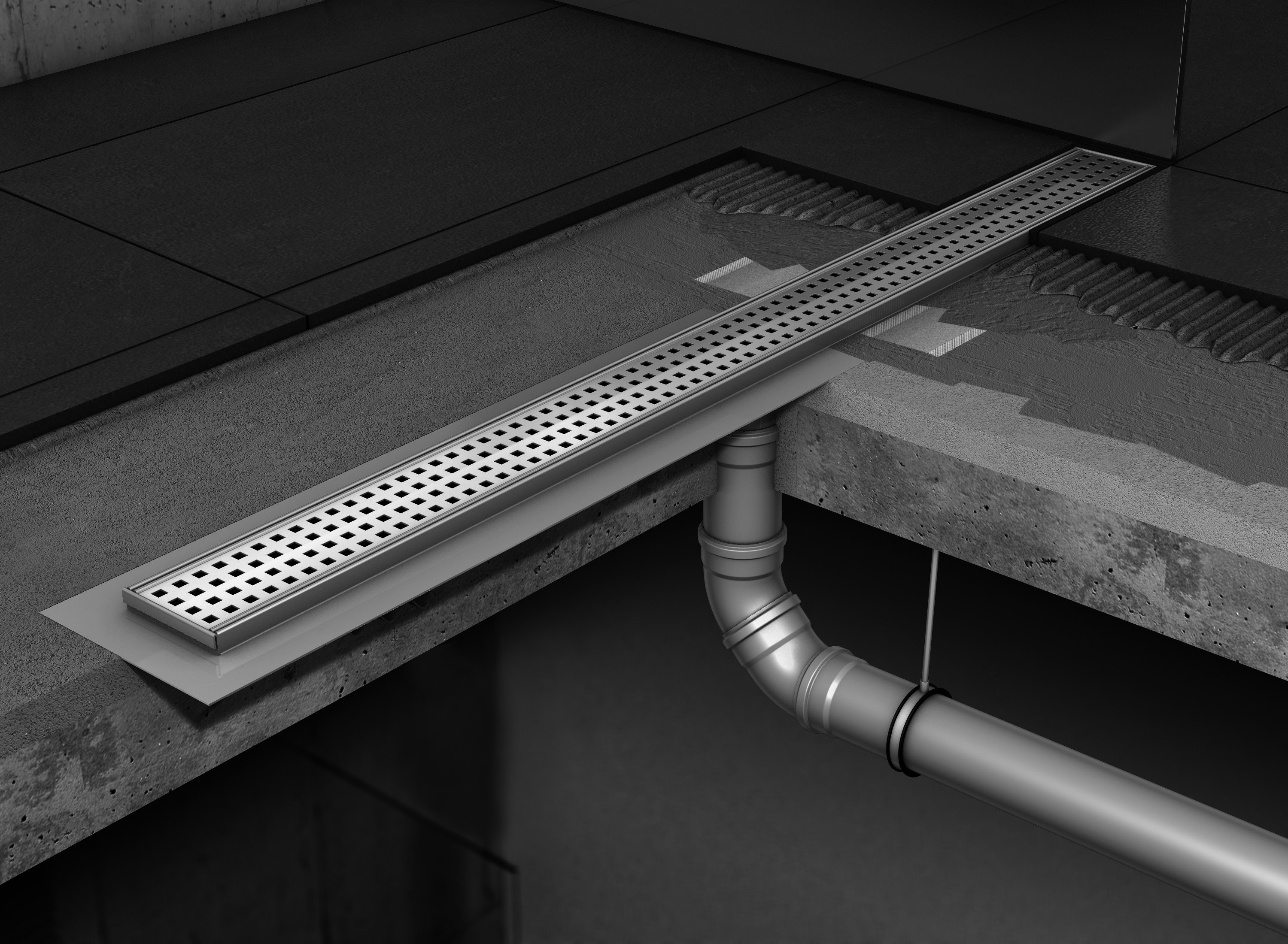 ACO ShowerDrain C 885mm. vloerflens Goot H=18mm onderuitloop 50mm 2131435