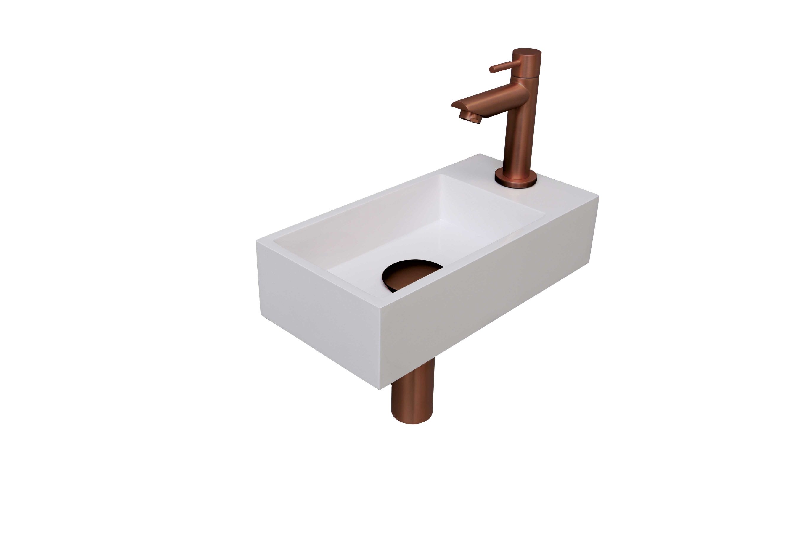 INK fonteinpack Polystone R incl. kraan sifon plug en montageset 1805156 Glans wit/mat rose goud H90xB360xD180