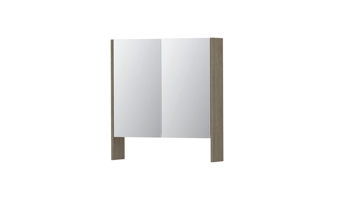 INK SPK3 spiegelkast m. dubbel gesp. 2 deuren icm open planchet en stop/schak. 1110066 Greige eiken H740xB700xD140