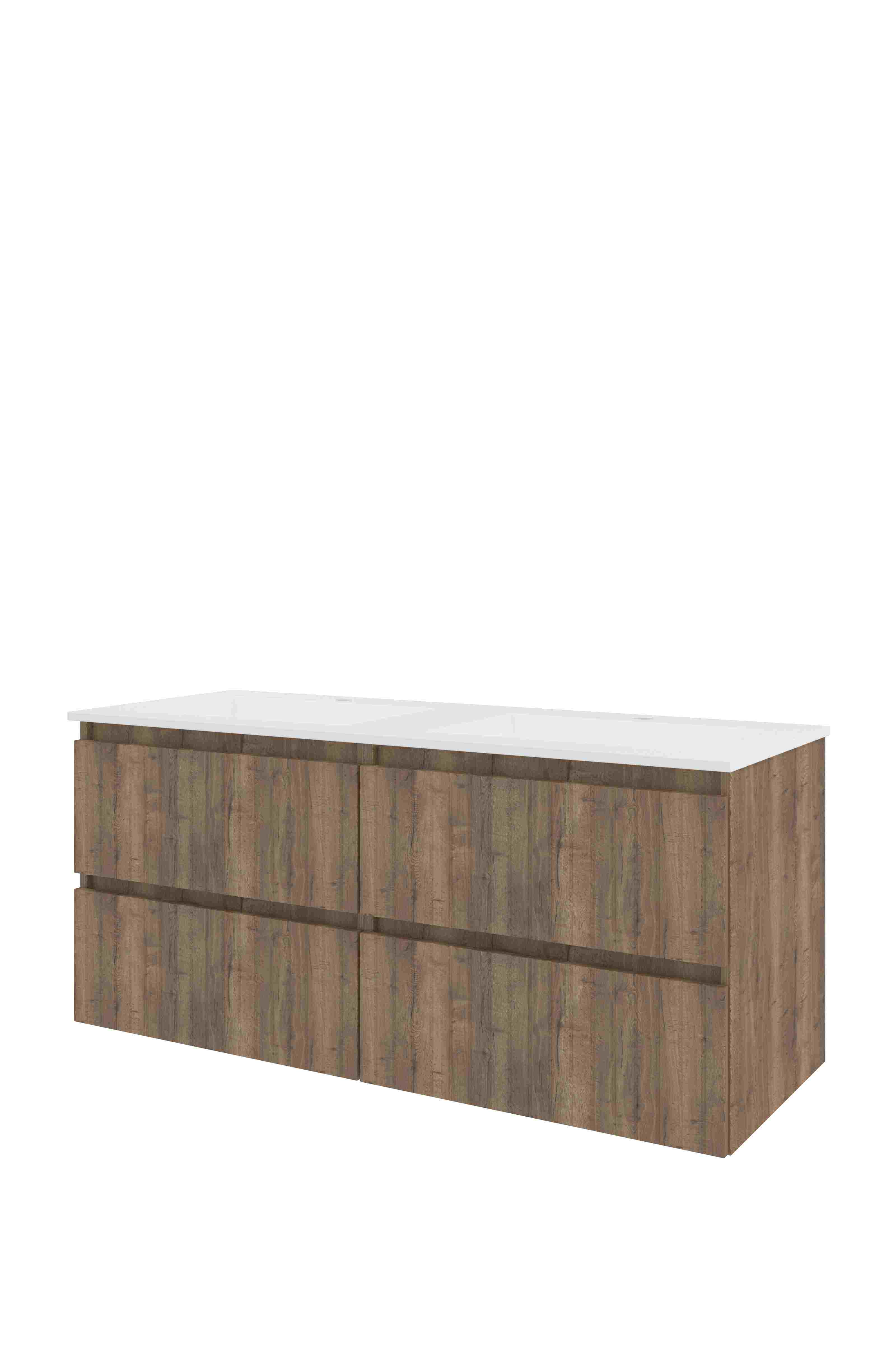 Proline Set polystone Elegant wast. met 2 kr.gaten en onderkast 4 laden sym. gefr. 1818593 Terra oak/Mat wit 1200x460x540
