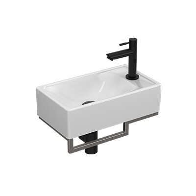 Proline pack porselein m. krgt. R fontein stalen frame geb. rvs kraan sifon plug + bev. Glans wit/Mat zwart / 1805193P