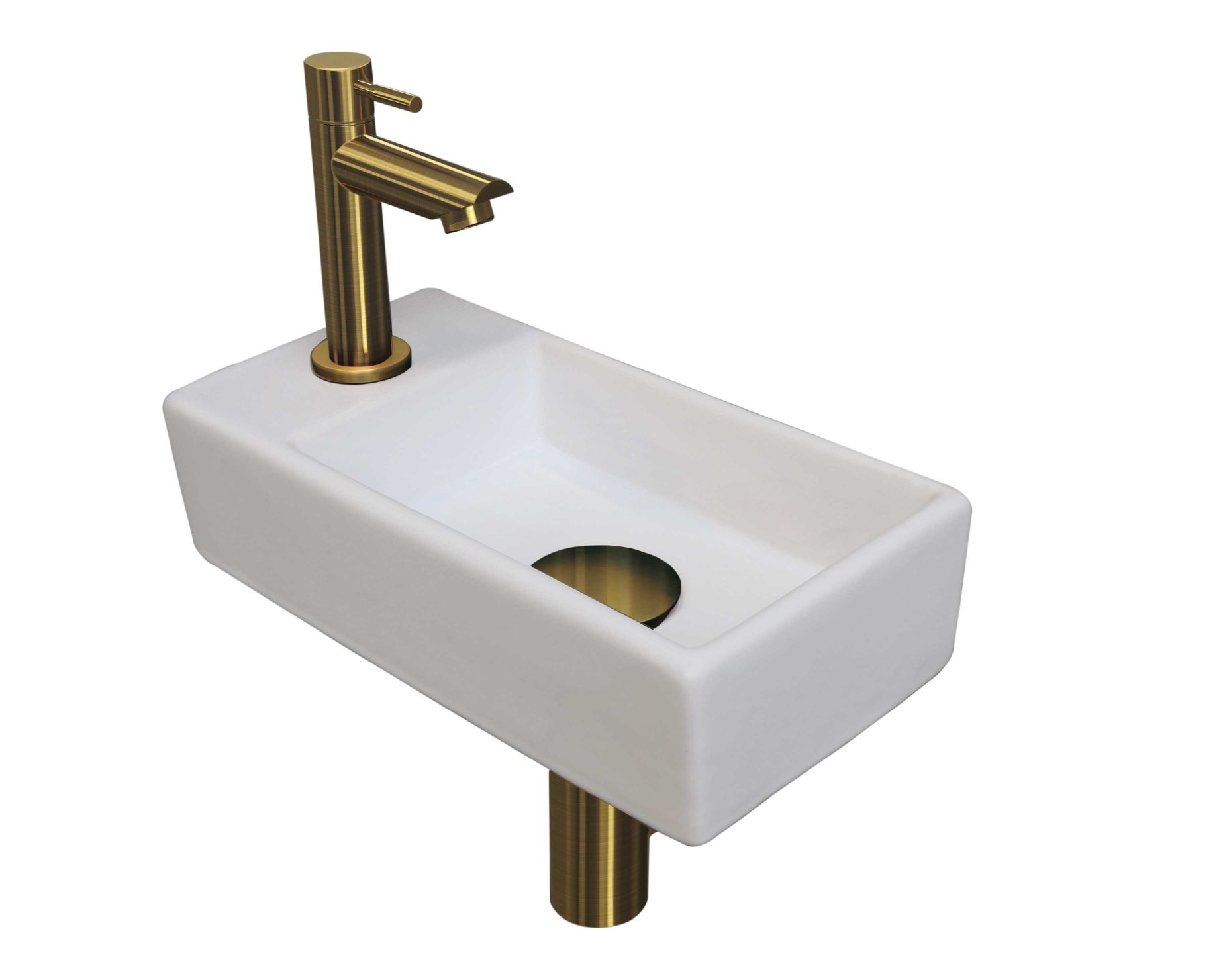 INK fonteinpack pors. L incl. kraan sifon plug en montageset 1805307 m. wit/Brushed mat goud H90xB360xD180