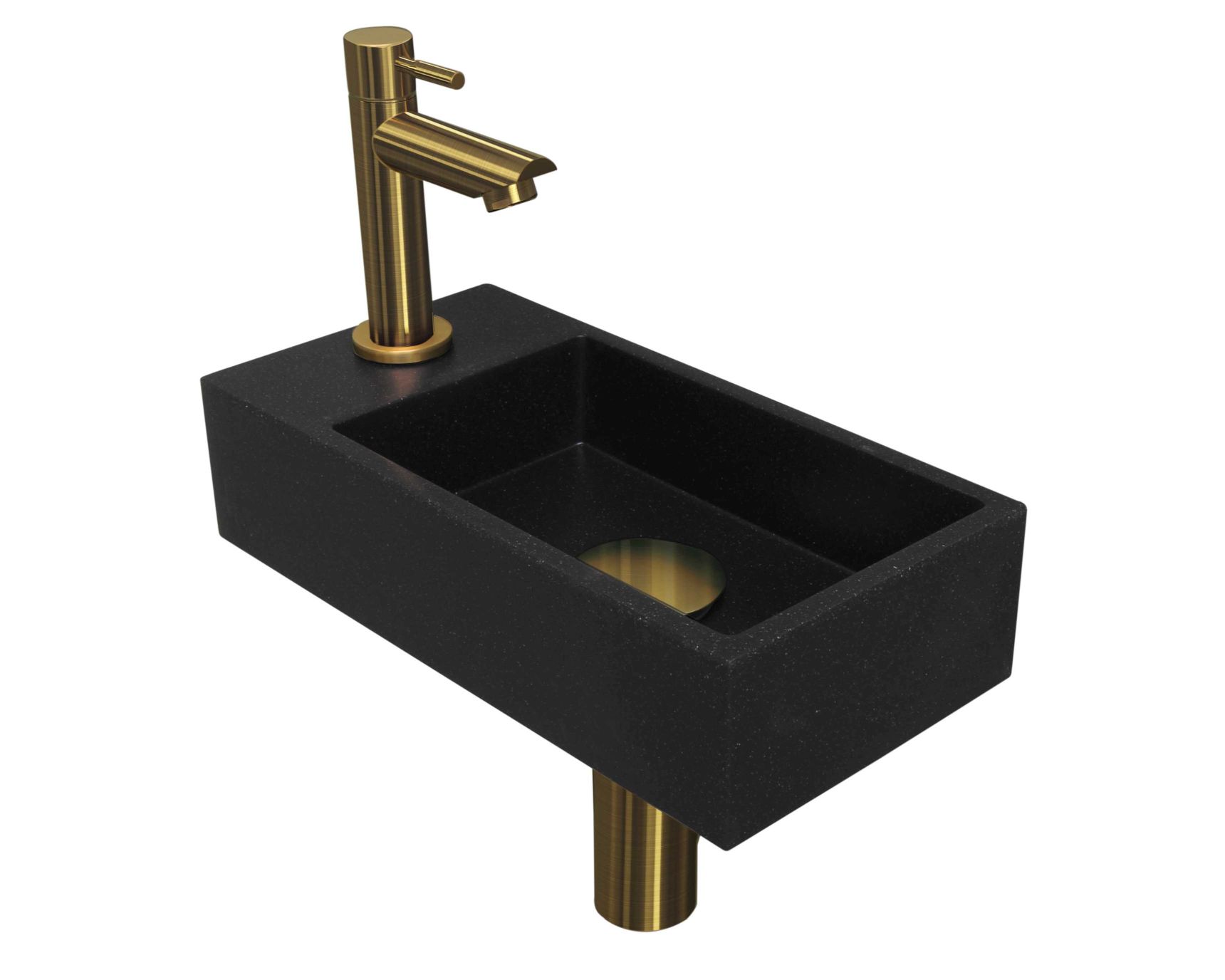 INK fonteinpack Quartz L incl. kraan sifon plug en montageset 1805144 Quartz zwart/mat goud H90xB360xD180