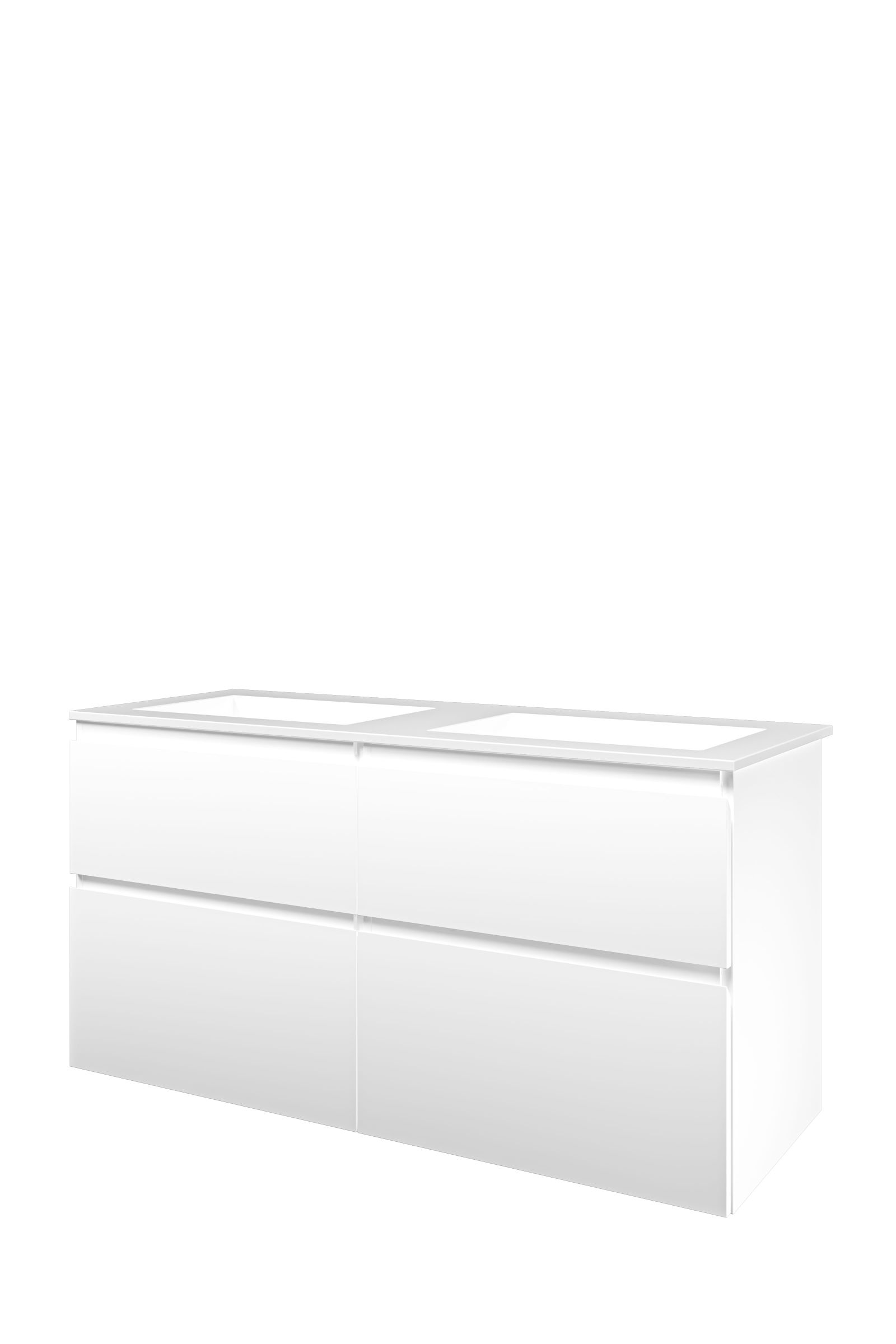 Proline set polystone Elegant wast. z. krgt. en onderk. 4 laden a-sym. 1816505 Mat wit/Glans wit H620xB1200xD460