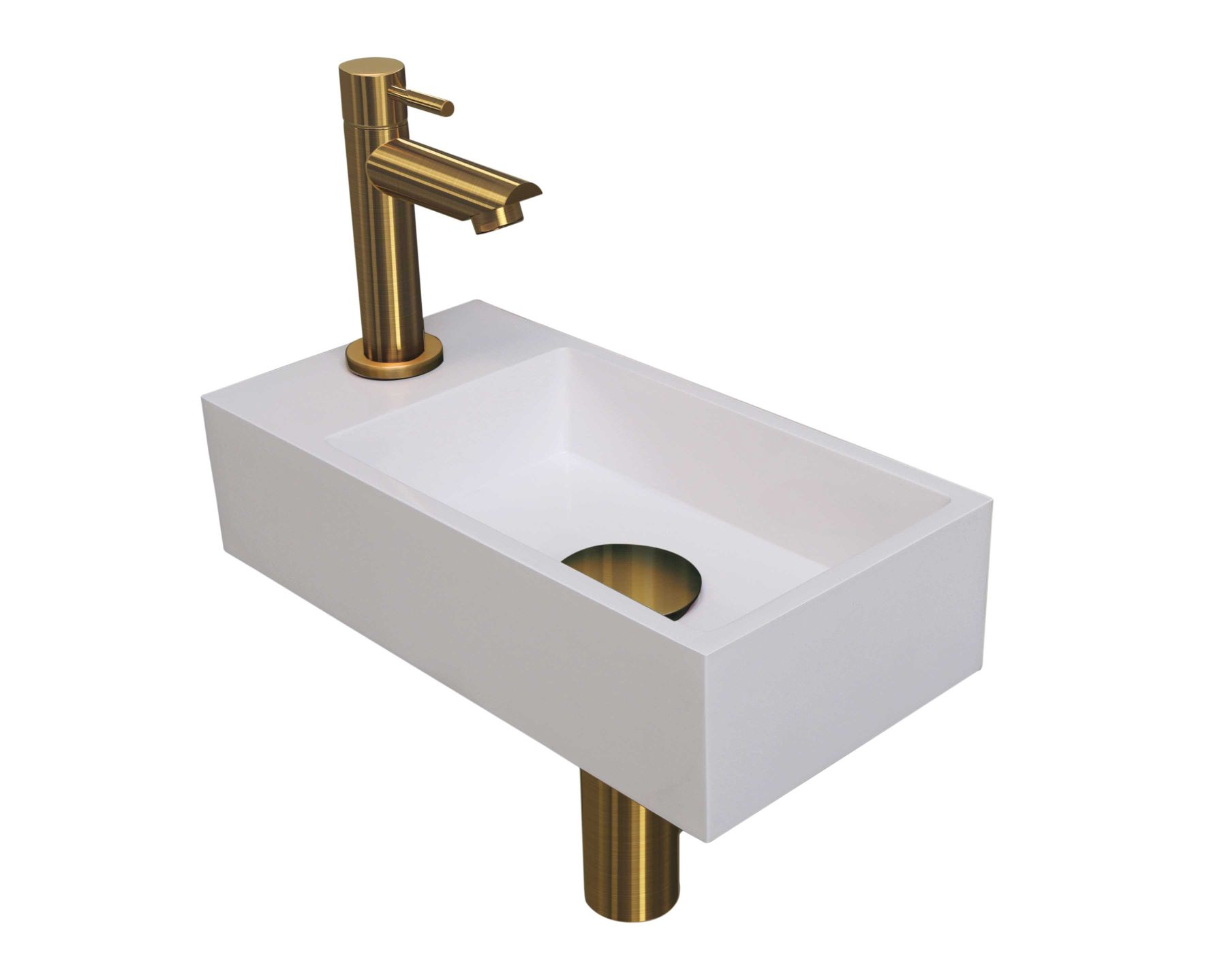 INK fonteinpack Polystone L incl. kraan sifon plug en montageset 1805141 Glans wit/mat goud H90xB360xD180