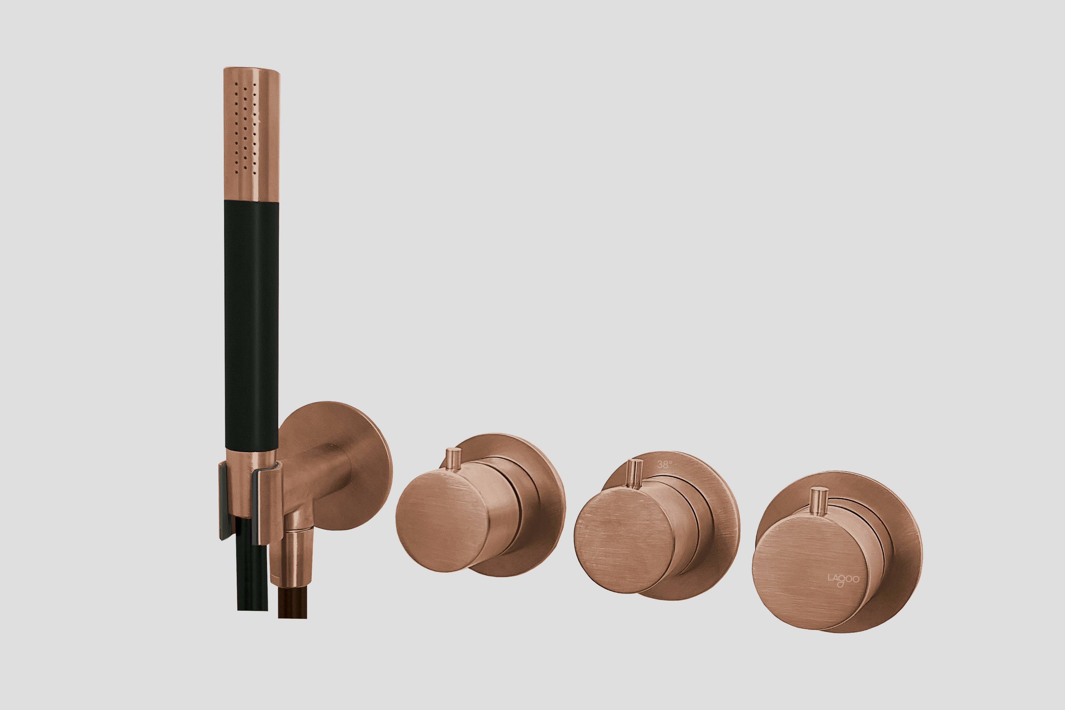 Lagoo inbouw douche/bad thermostaat Tripple7 met 3-weg omstel  + handdouche G2277BK Brushed Copper PVD
