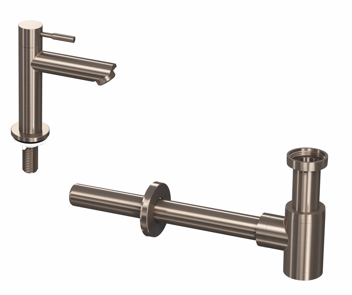 INK set 1B fonteinkraan staand laag en design sifon 9902435 Brushed nickel