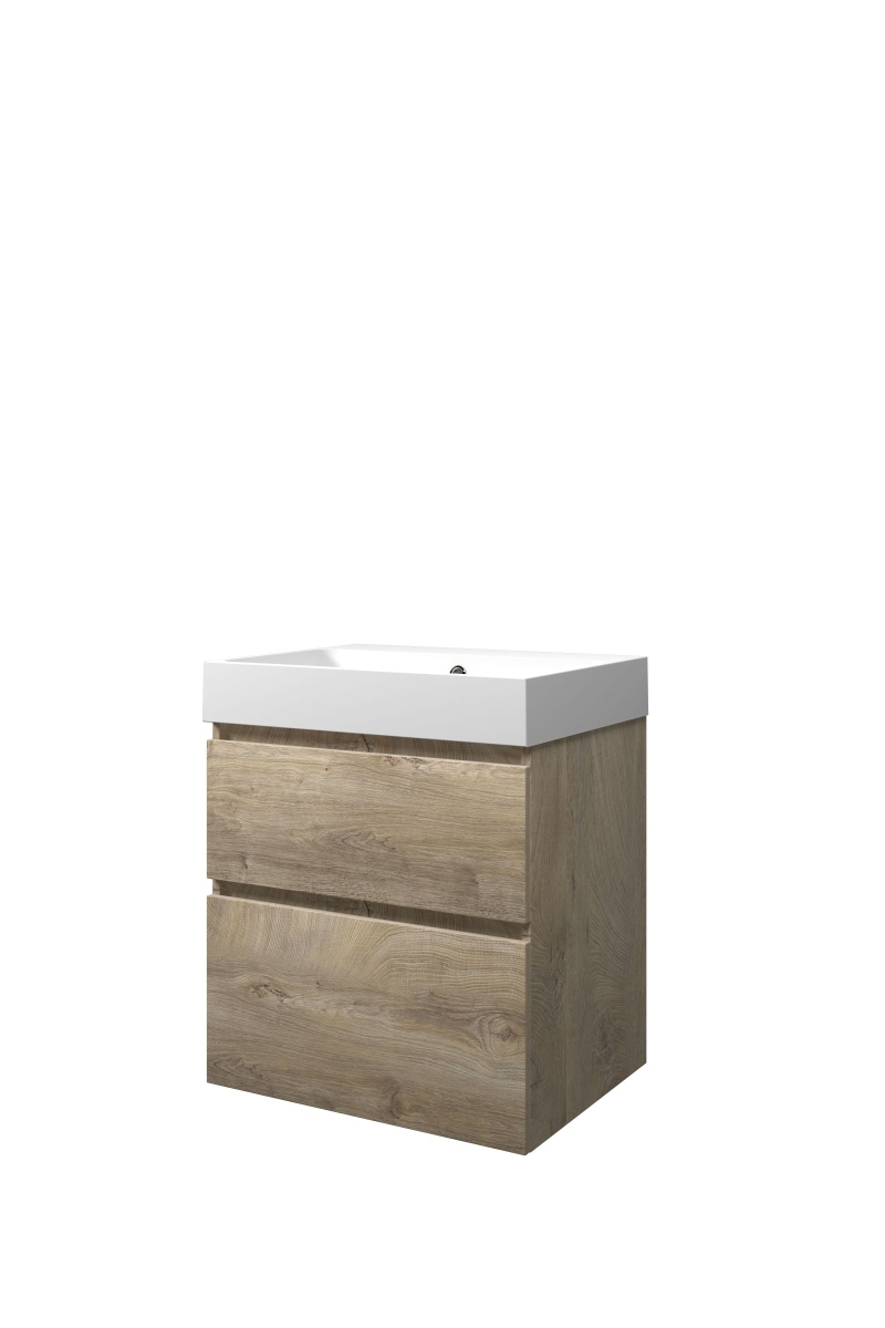Proline set polystone Loft wast. z. krgt. en onderk. a-sym. 1817021 Raw oak/Mat wit H700xB600xD460