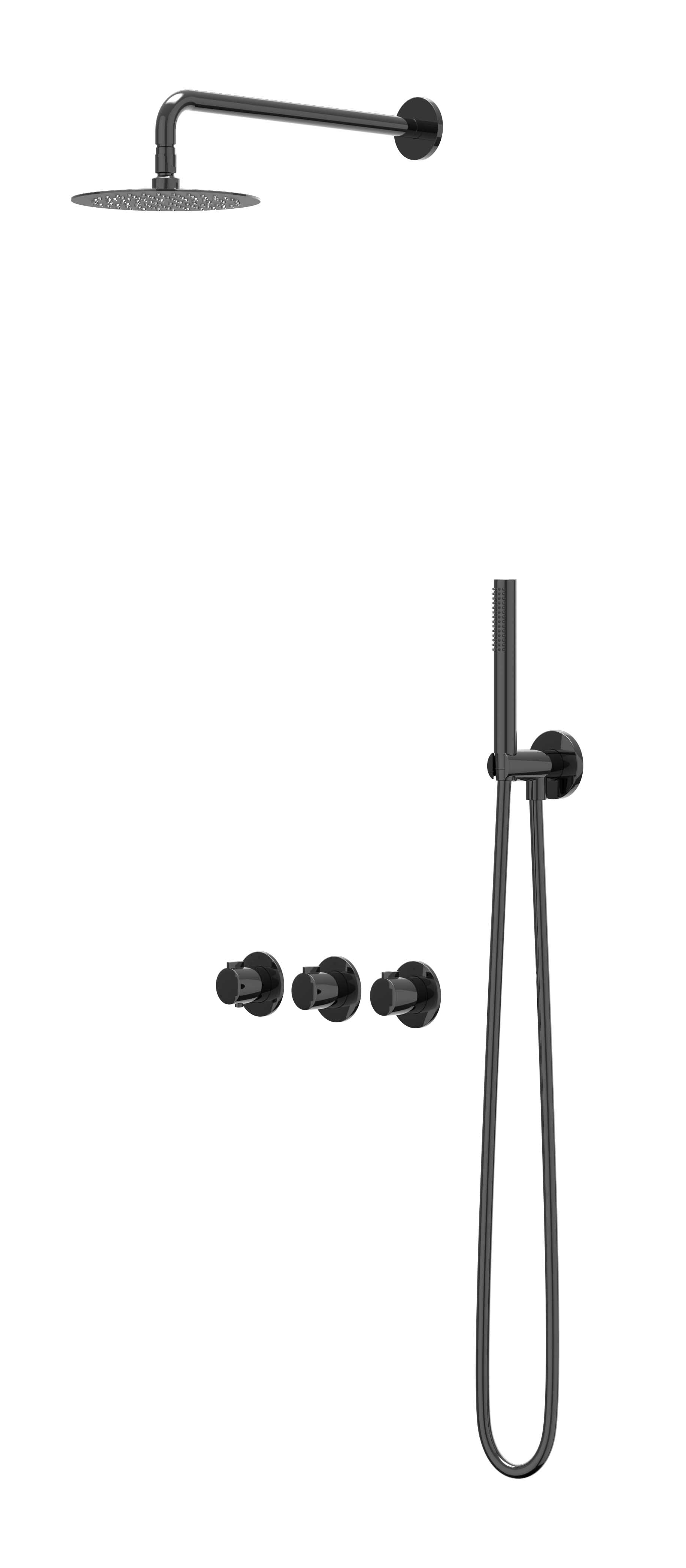 IVY Pact set 2 stopkr. pl.b. 15cm R20cm verst. steun m. geint. uitl. slang 150cm + s.spr. hd. CSP4ZCCABC Zwart chroom PVD