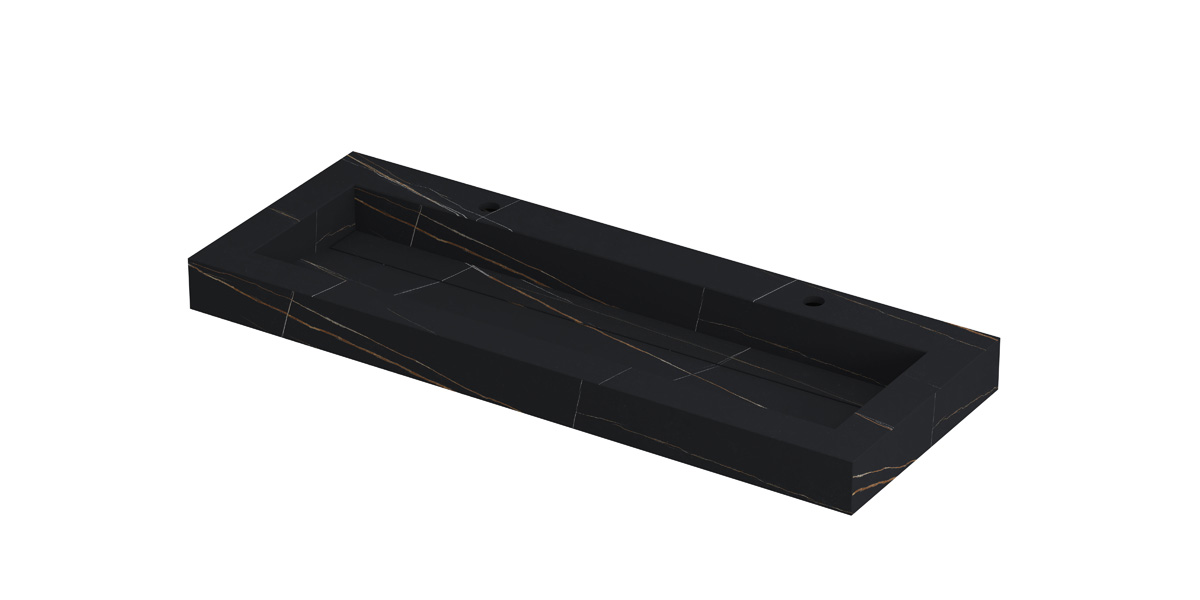 INK Pitch wast. keramische slab centraal m. drain + front + side skirts 2 krgt. H90xB1200xD450 Lauren black mat / 210392