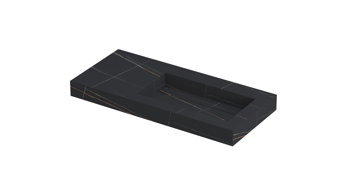 INK Pitch wast. keramische slab R m. drain + front + side skirts zonder krgt. H90xB1000xD450 Lauren black mat / 210502