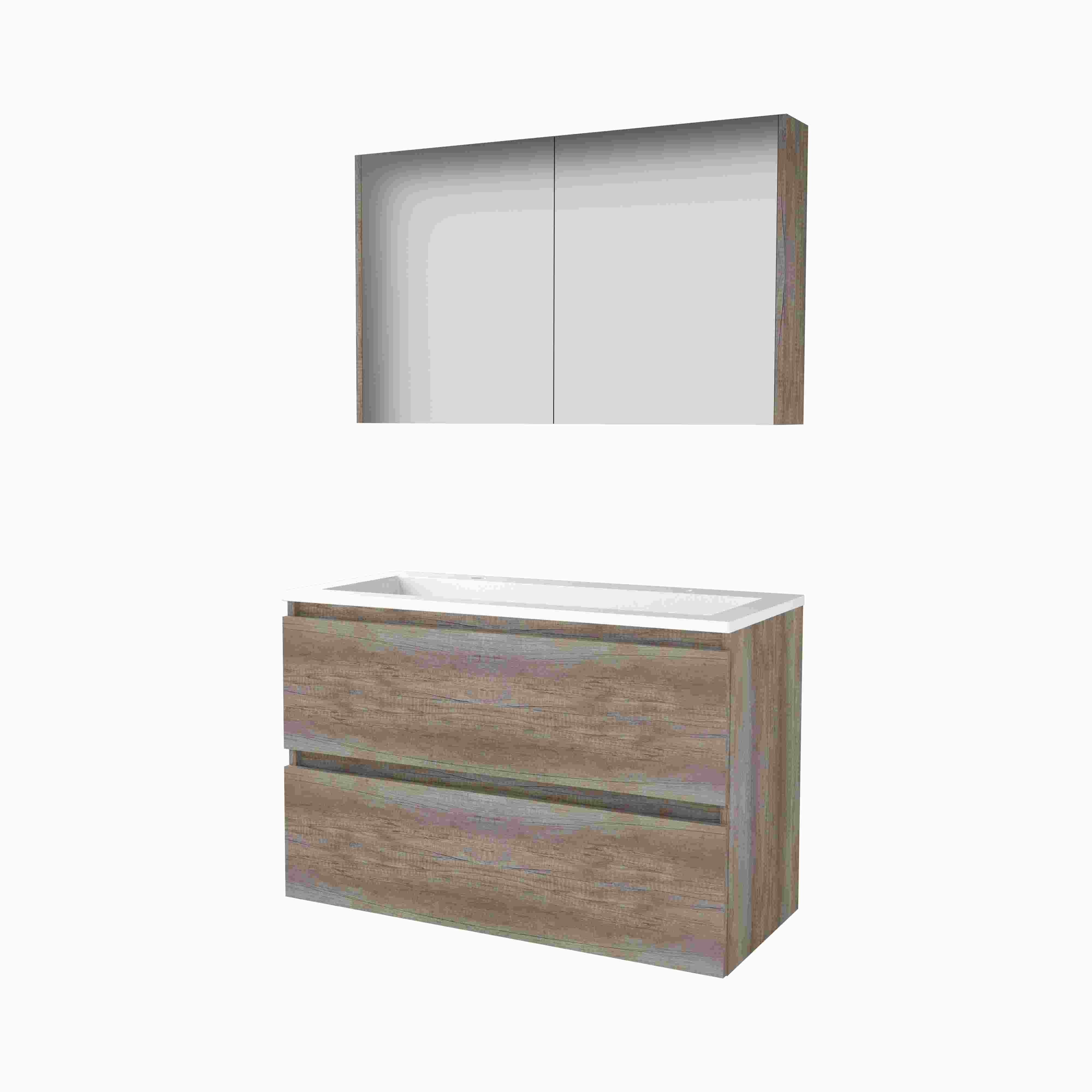 Basic Comfort 46 set 100x46cm greepl. 2 la Acryl wast. 2 krgt incl. kast C46GL100A2SO Scotch Oak