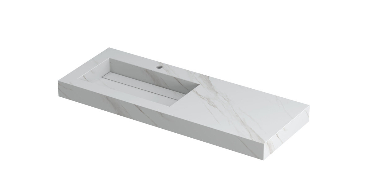 INK Pitch wast. keramische slab L m. drain + front + side skirts 1 krgt. H90xB1200xD450 Calacatta mat / 210530