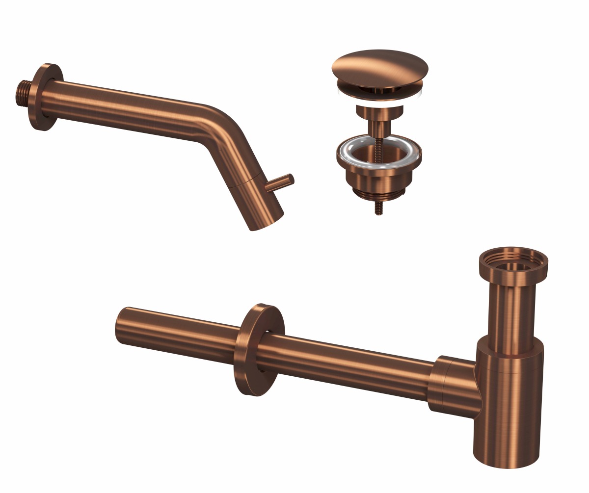 INK set 3A fonteinkraan wandmodel always open plug en design sifon 9902422 mat rose goud