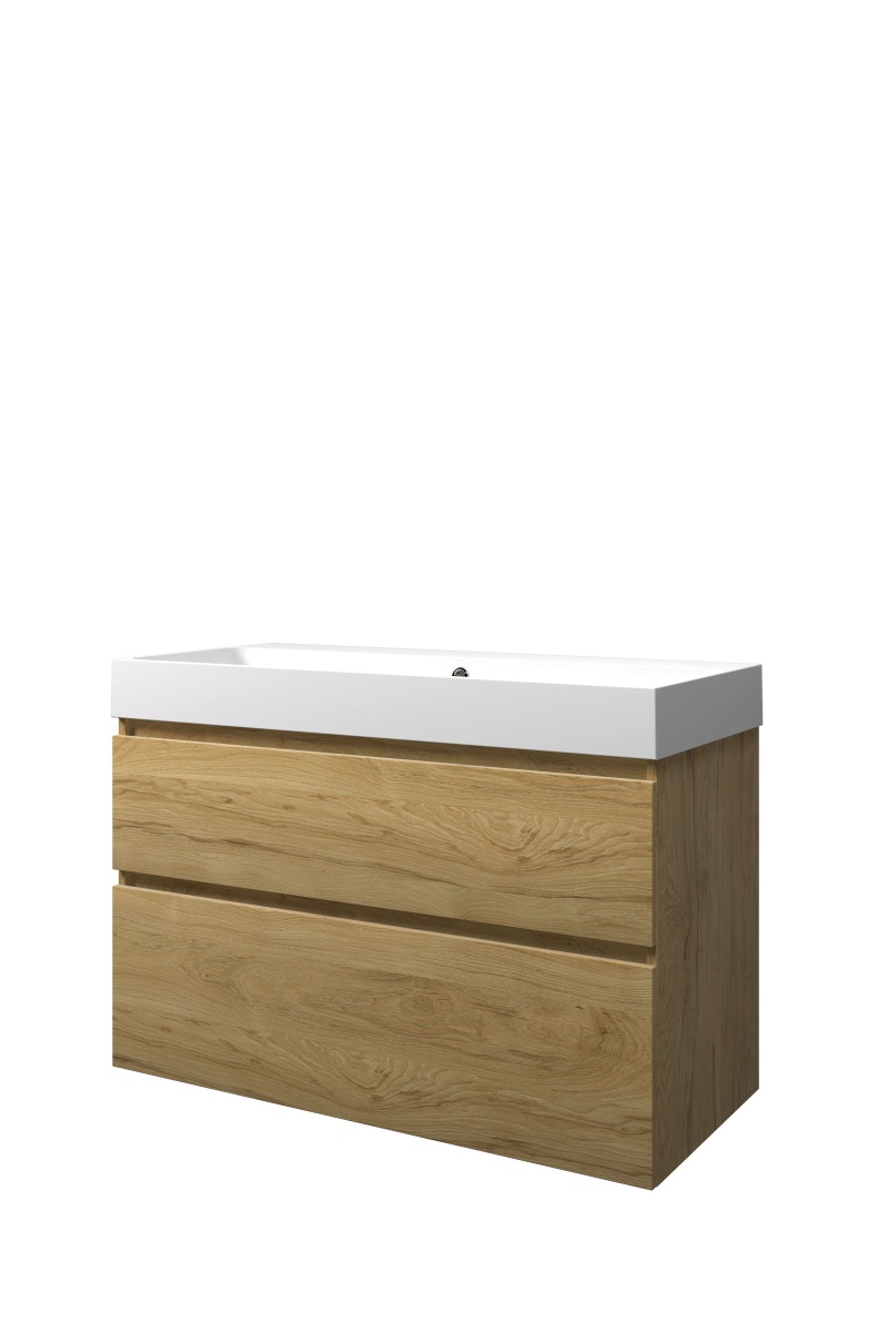 Proline set polystone Loft wast. z. krgt. en onderk. a-sym. 1817112 Ideal oak/Mat wit H700xB1000xD460