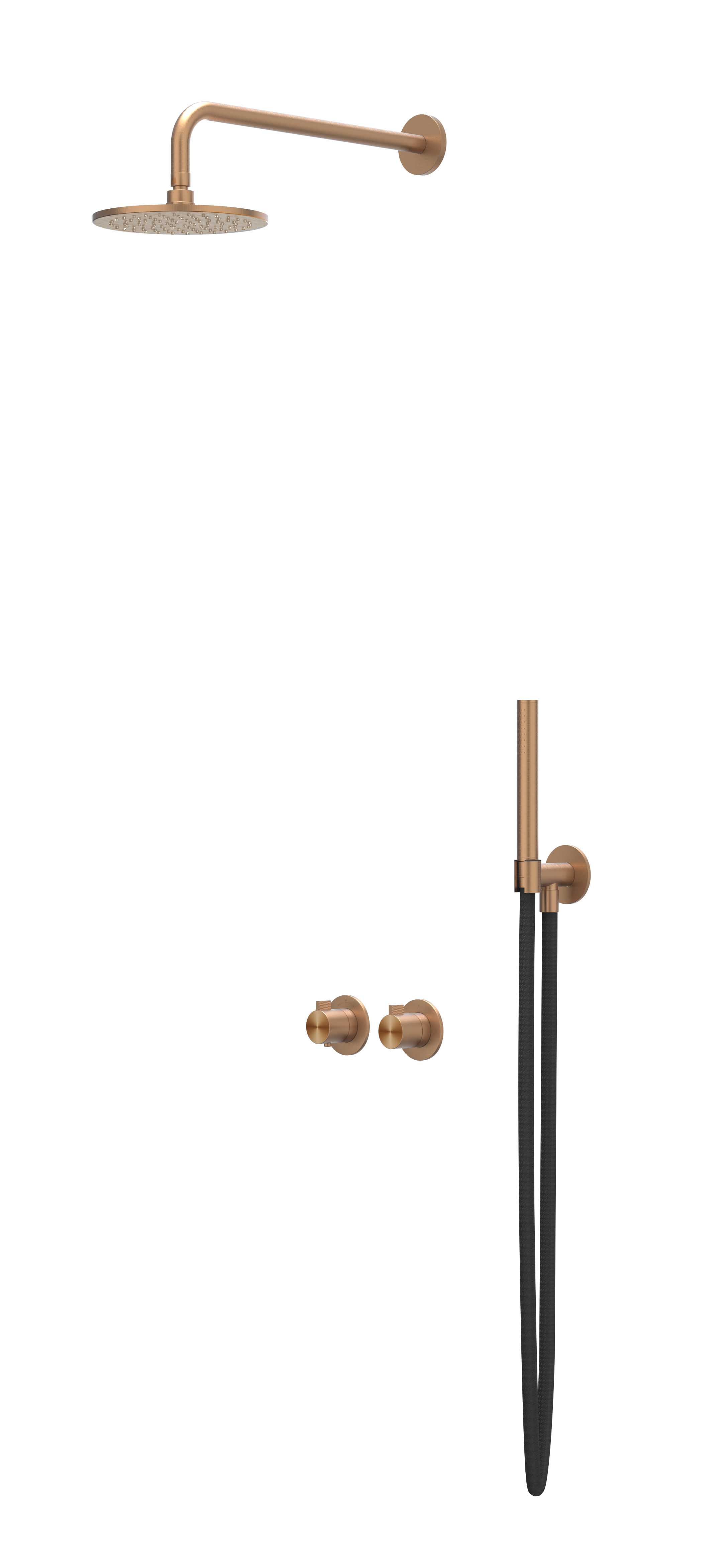 IVY Tribe set 2-weg st.omst. 40cm w.arm R25cm gl.st. m. uitl. slang 150cm + staaf CST3EXIGKABAB RVS316 geborsteld mat koper PVD