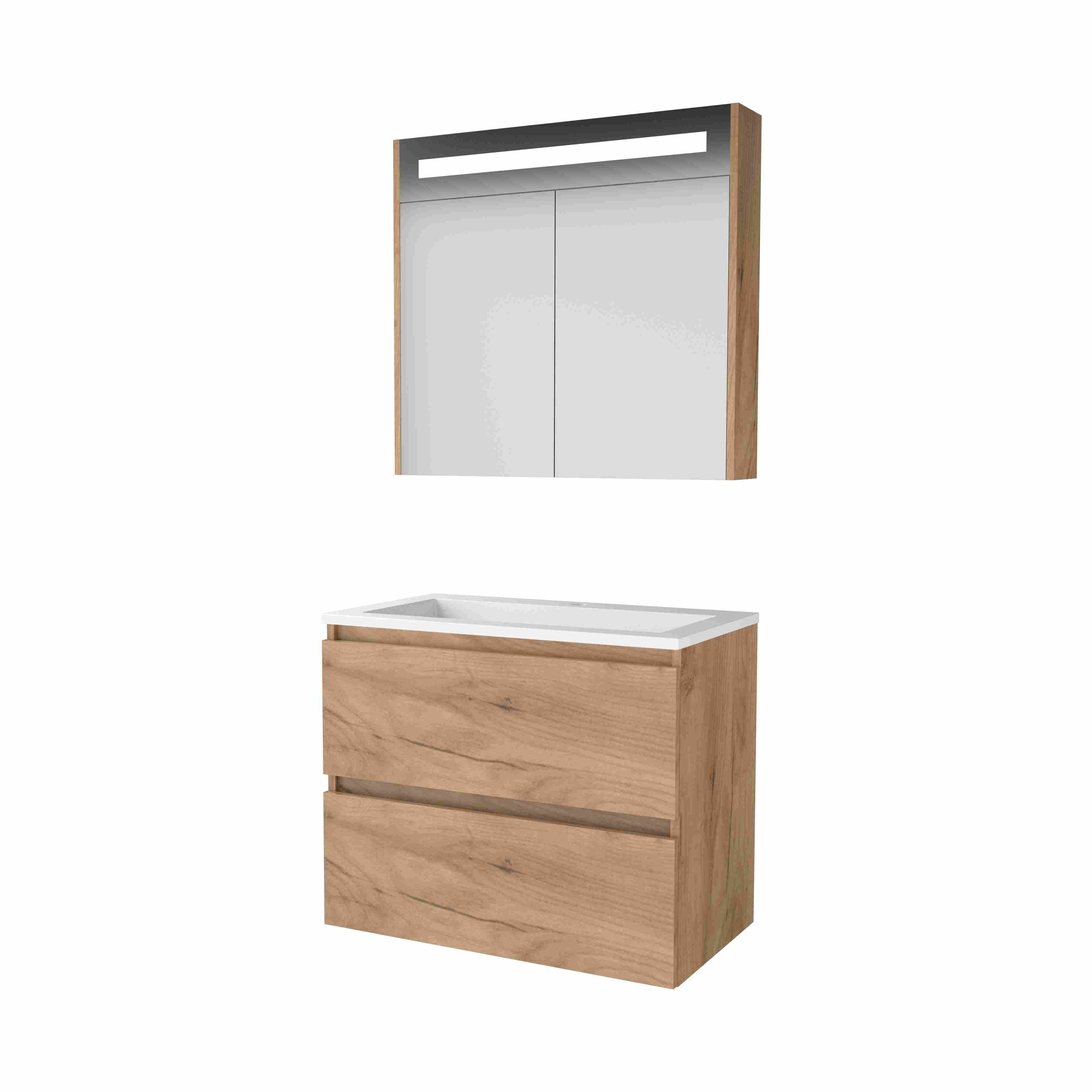 Basic Premium 46 set 80x46cm greepl. 2 la Acryl wast. 1 krgt. incl. kast m. verl. P46GL80A1WO Whisky Oak