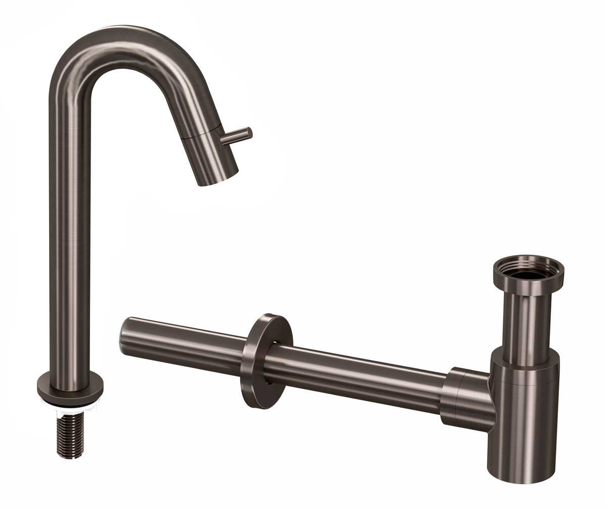 INK Combi 5B fonteinkraan staand gebogen hoog m. syphon Metal black / 9902494