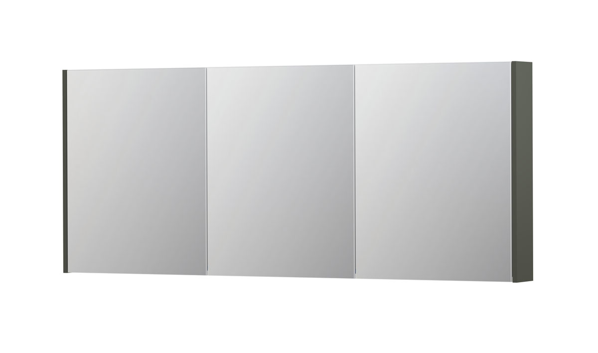 INK SPK2 spiegelkast m. 3 dubbelzijdige spiegeldeuren en stop/schak. 1105575 mat beton groen H730xB1800xD140
