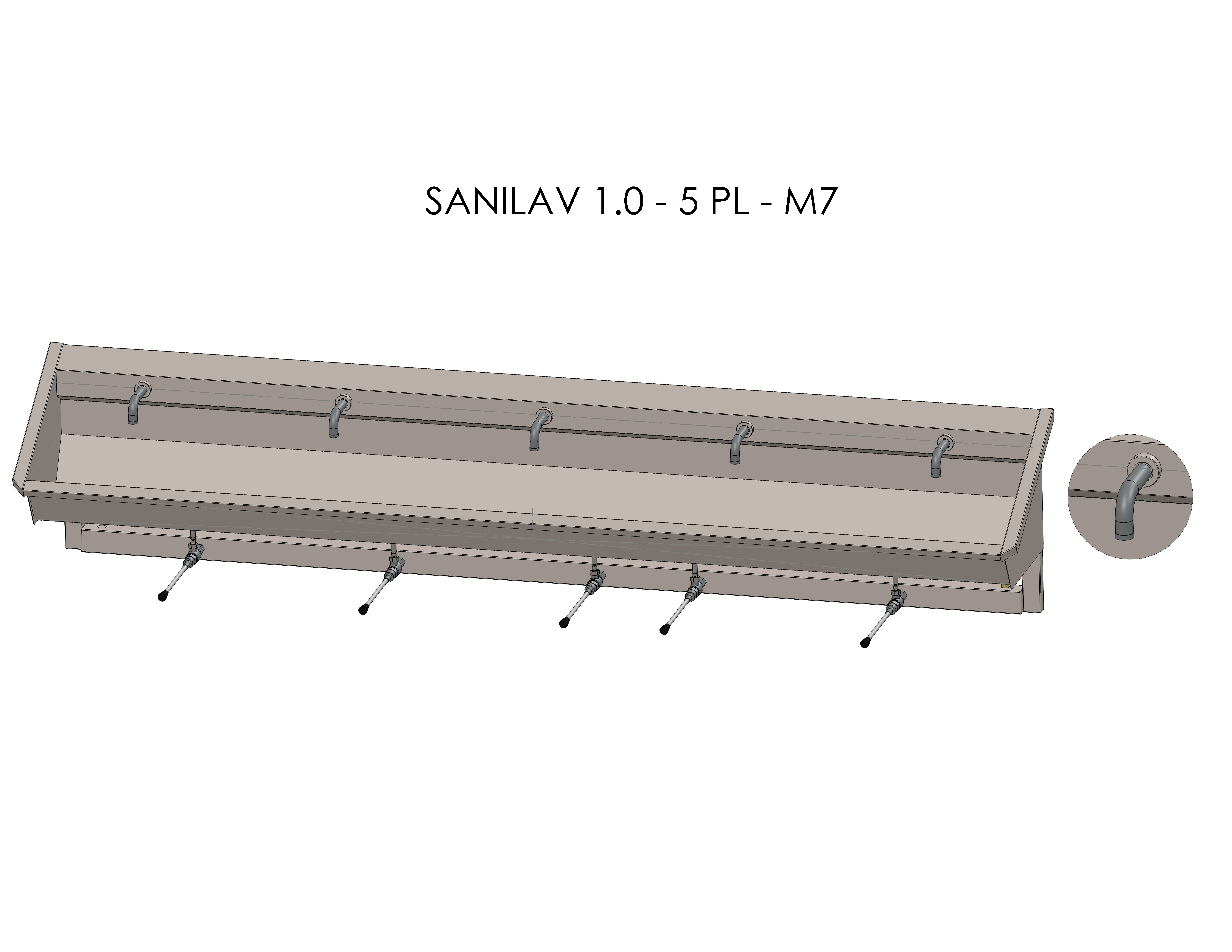 Intersan Sanilav muurwastrog rvs 5p 300 kniebediening SANILAV 1.0-5- M7