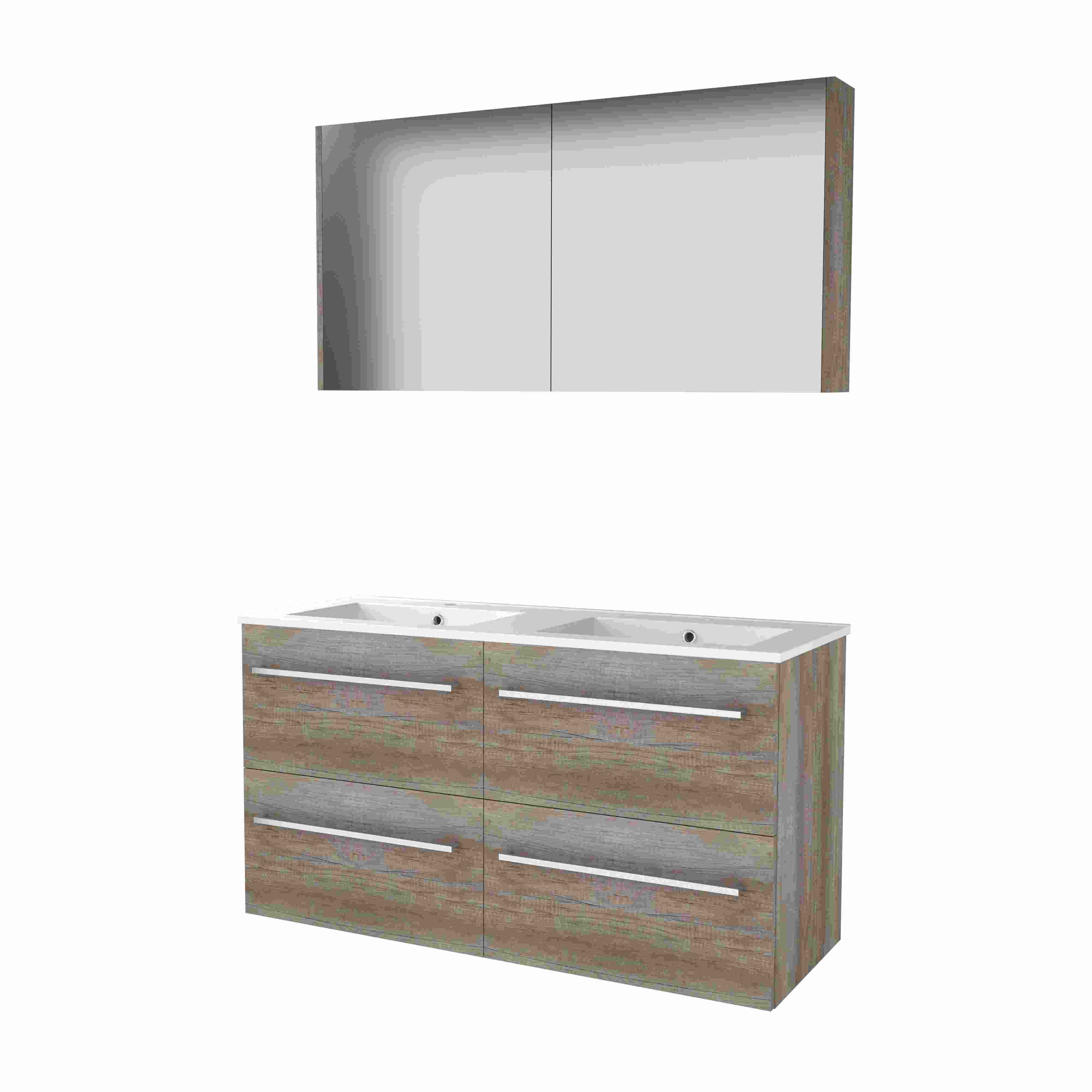 Basic Comfort 46 set 120x46cm met gr. 4 la keram. wast. 2 krgt incl. kast C46GR120PSO Scotch Oak