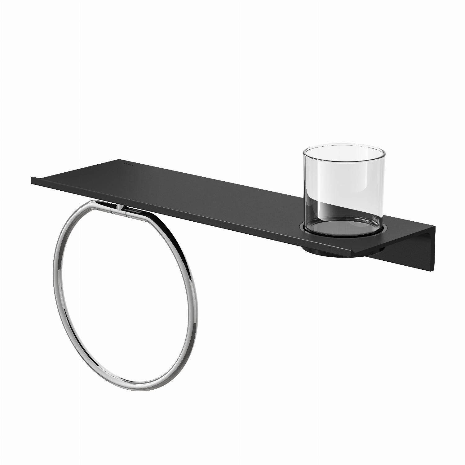 Geesa Leev Planchet 40 cm Zwart met handdoekring RVS geborsteld 918204-05-400