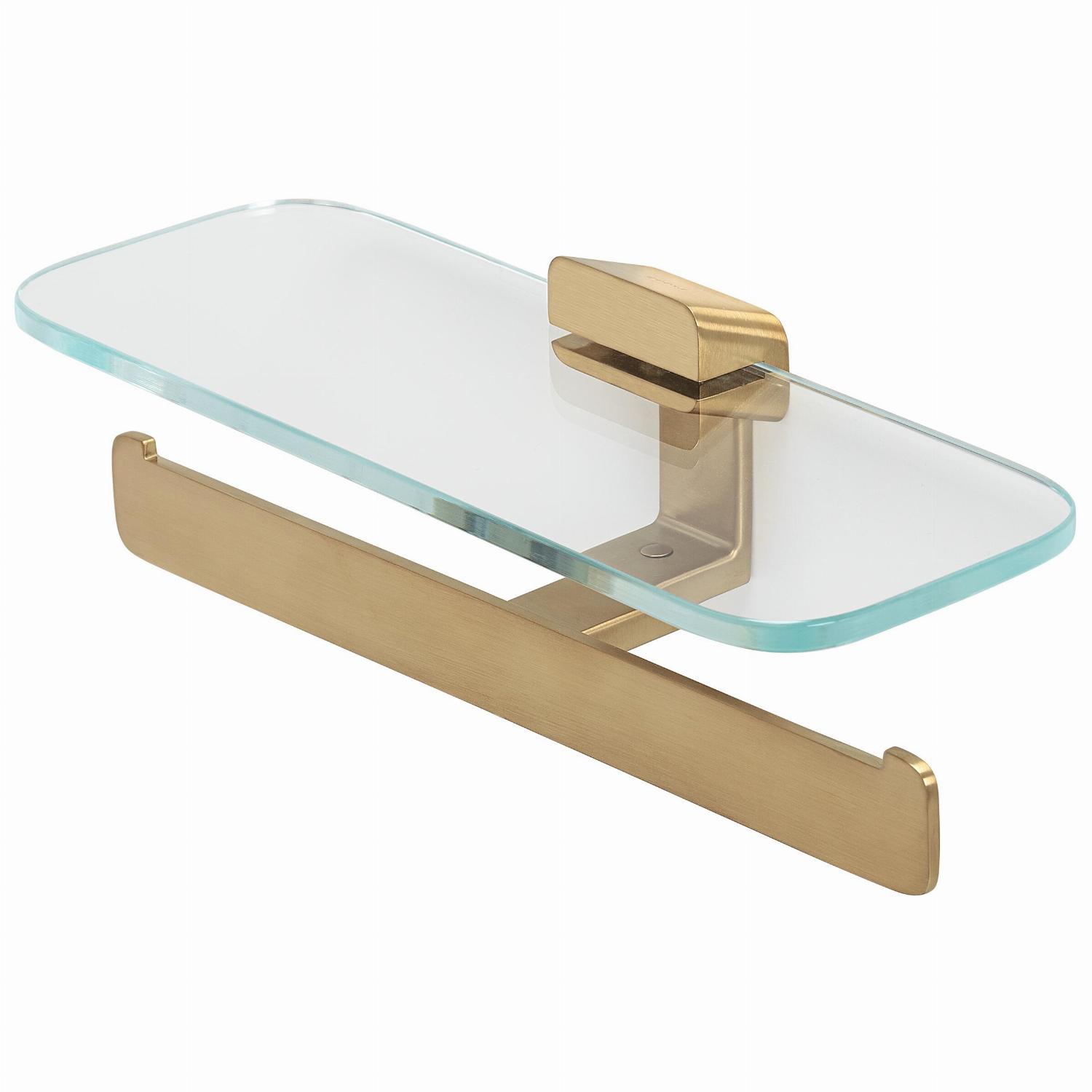 Geesa Shift toiletrolhouder dubbel goud geb. met planchet van transparant glas 919948-07