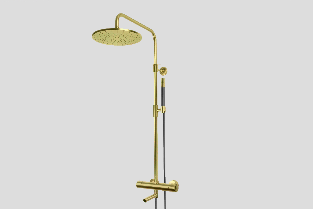 Lagoo Garda thermostatische bad/douche set met hoofddouche 250 mm en handdouche staaf G5301BB Brushed Brass PVD